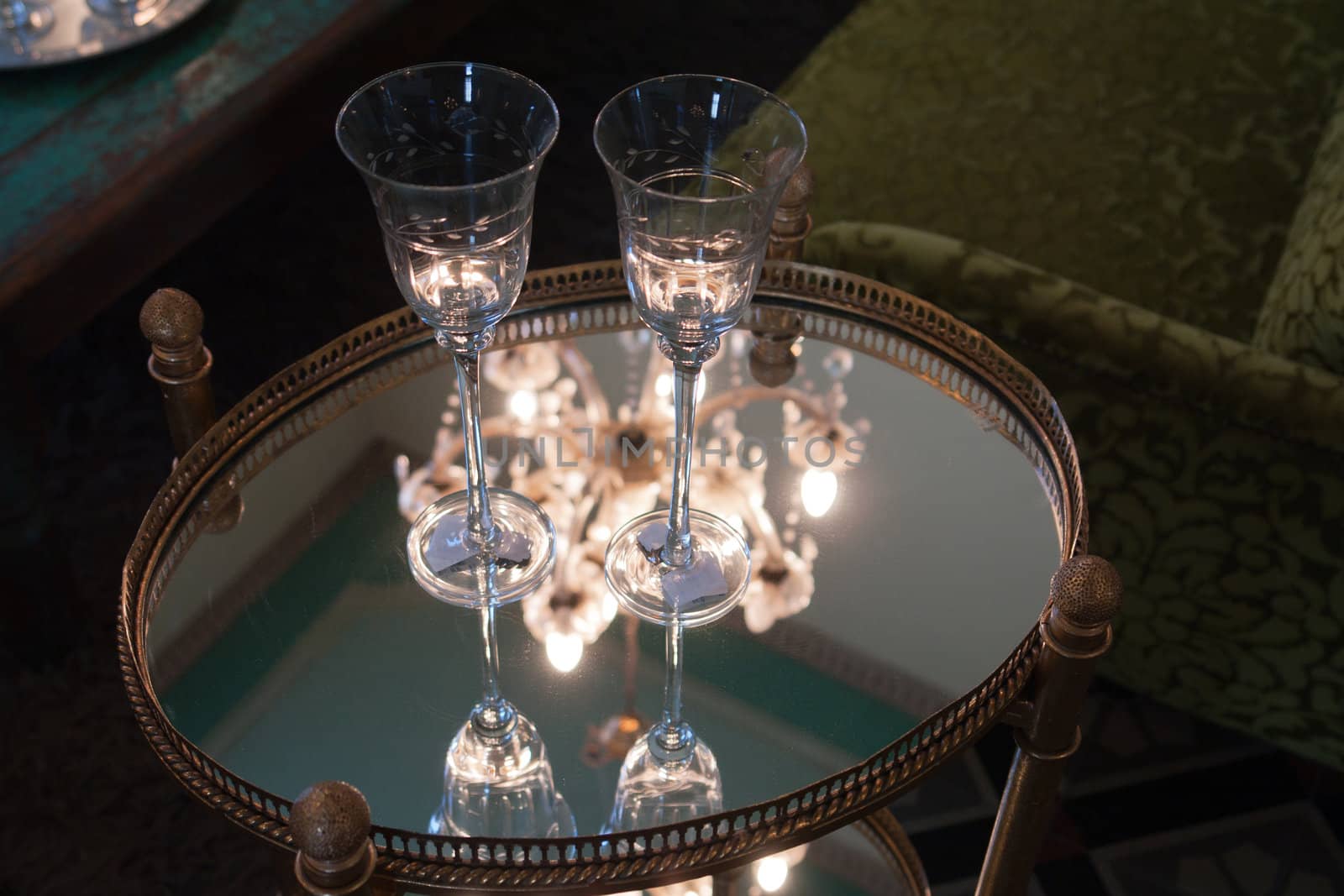 Classical design decorative wine glasses on a table