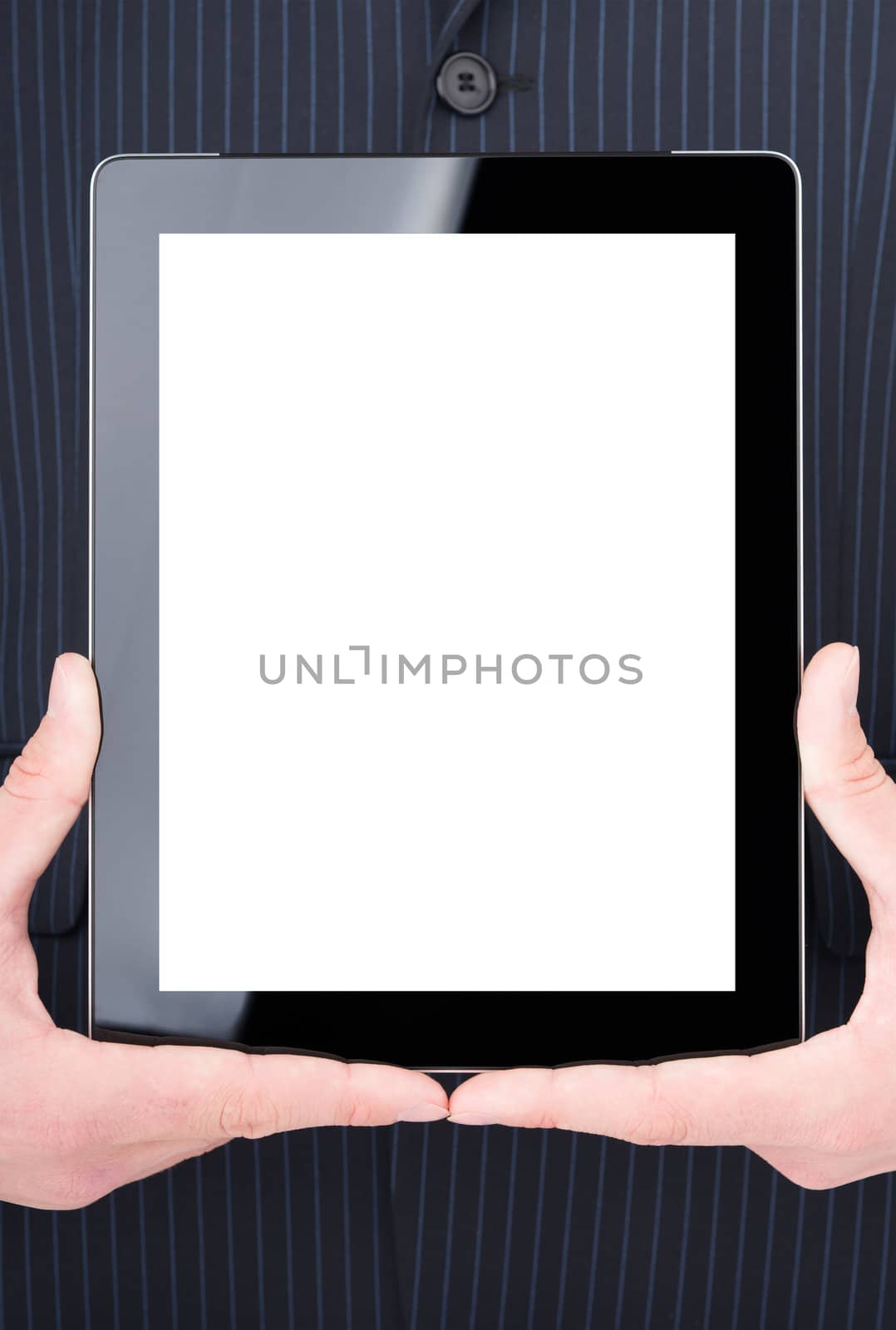 Businessman holding digital tablet with clipping path