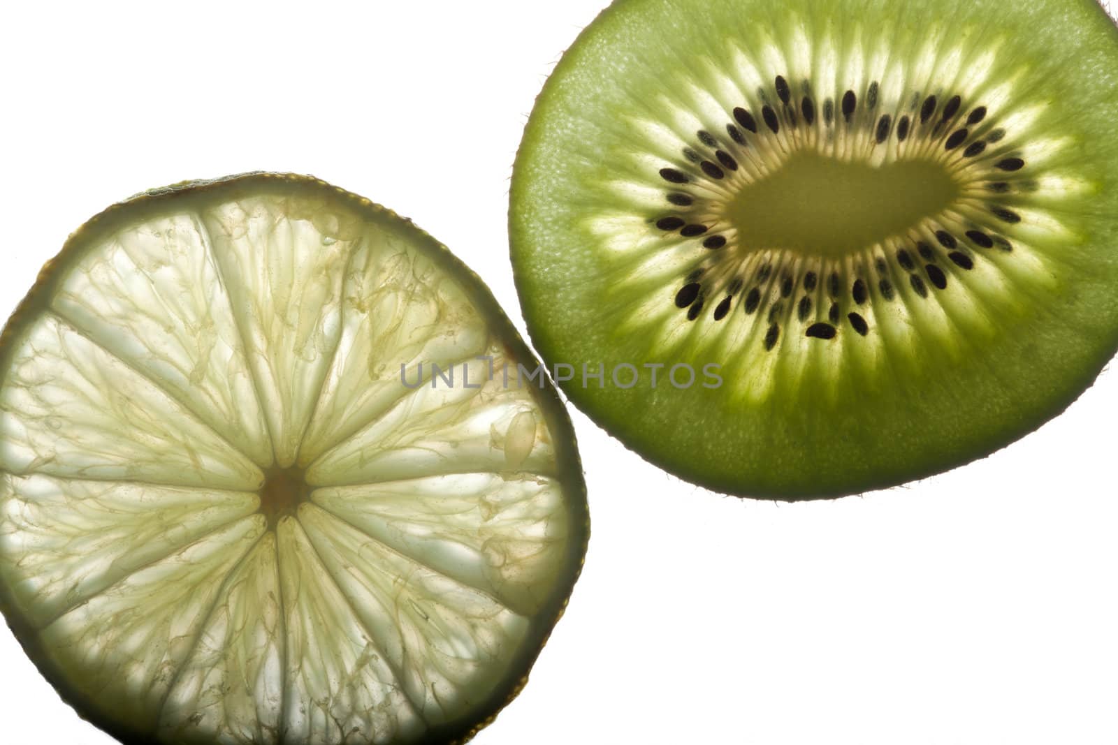 lemon and kiwi fruit isolated on white background 