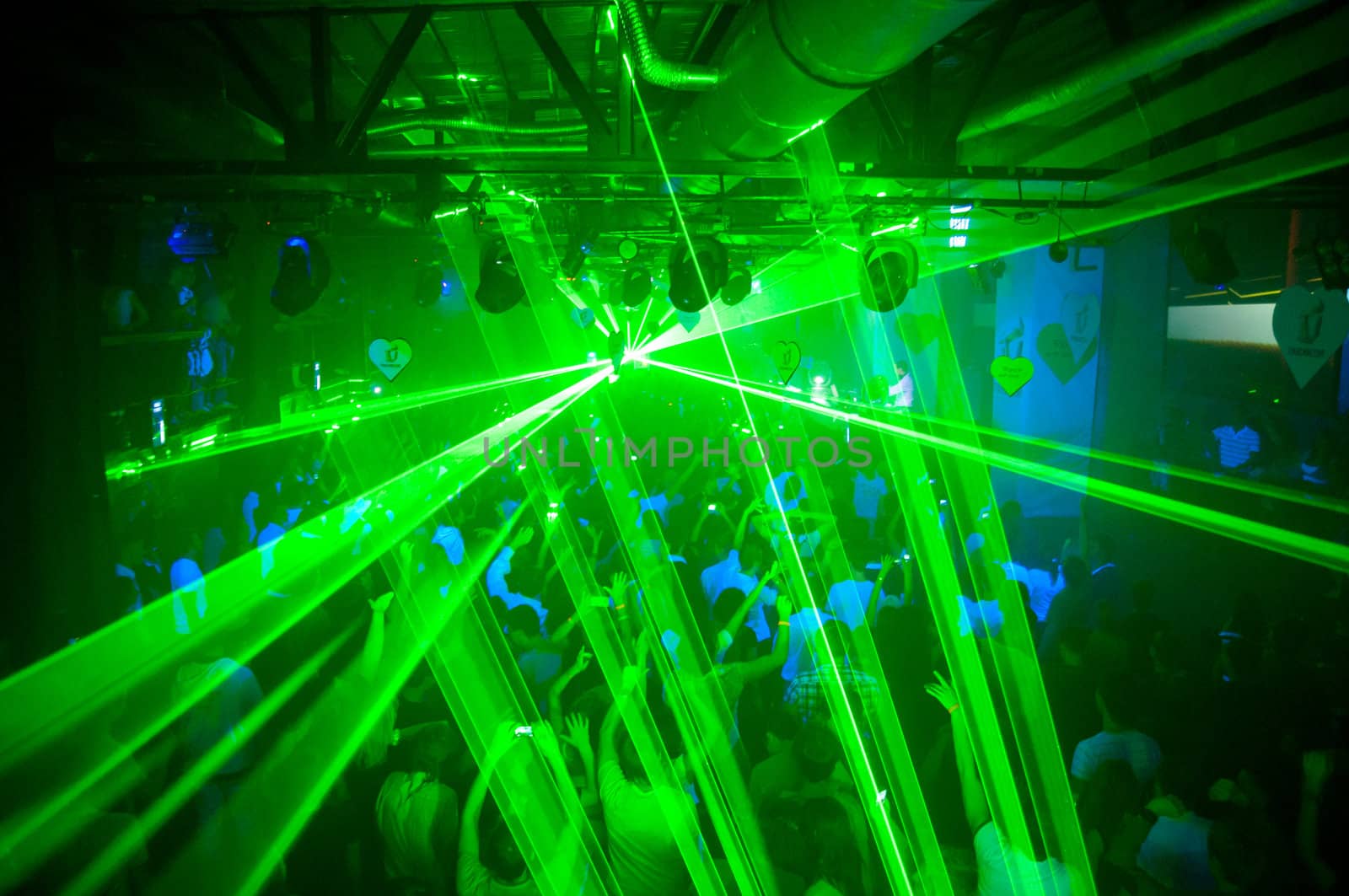 Excelent green laser party at the club
