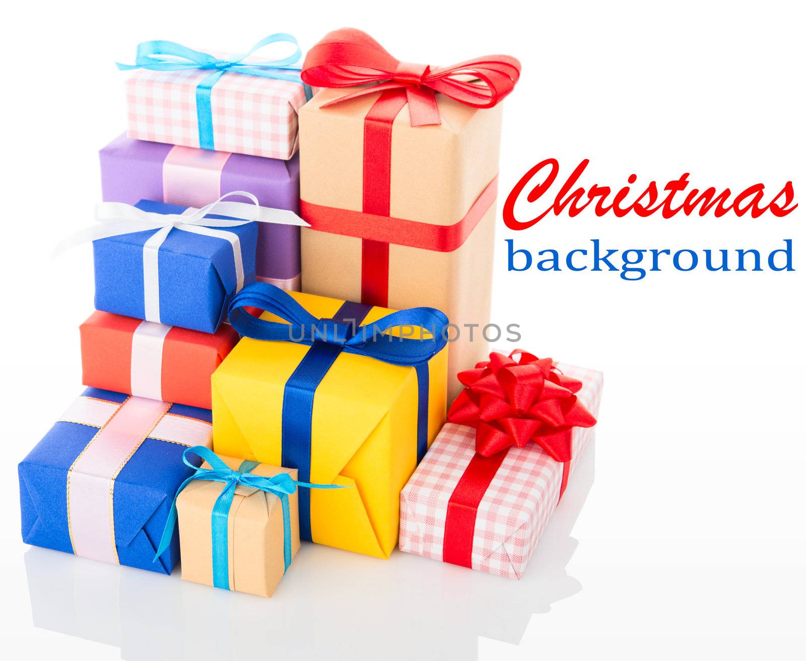 Christmas background. Gift boxes isolated on white background