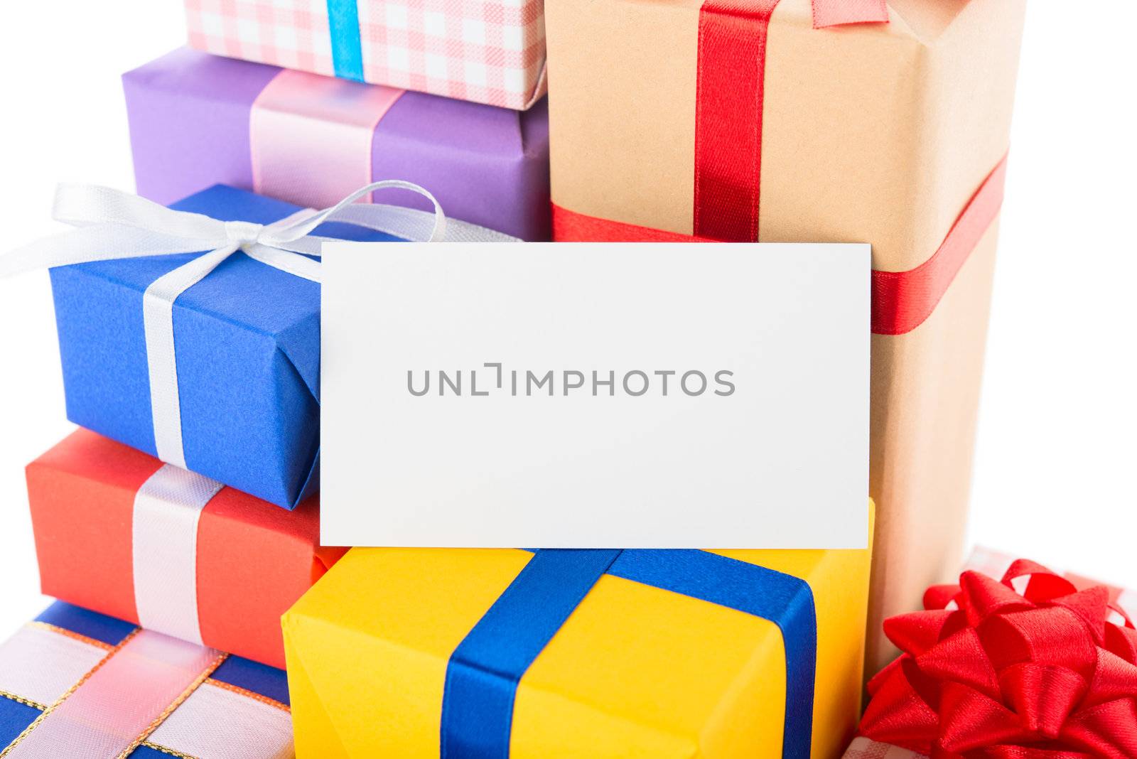 Greeting card on a gift boxes