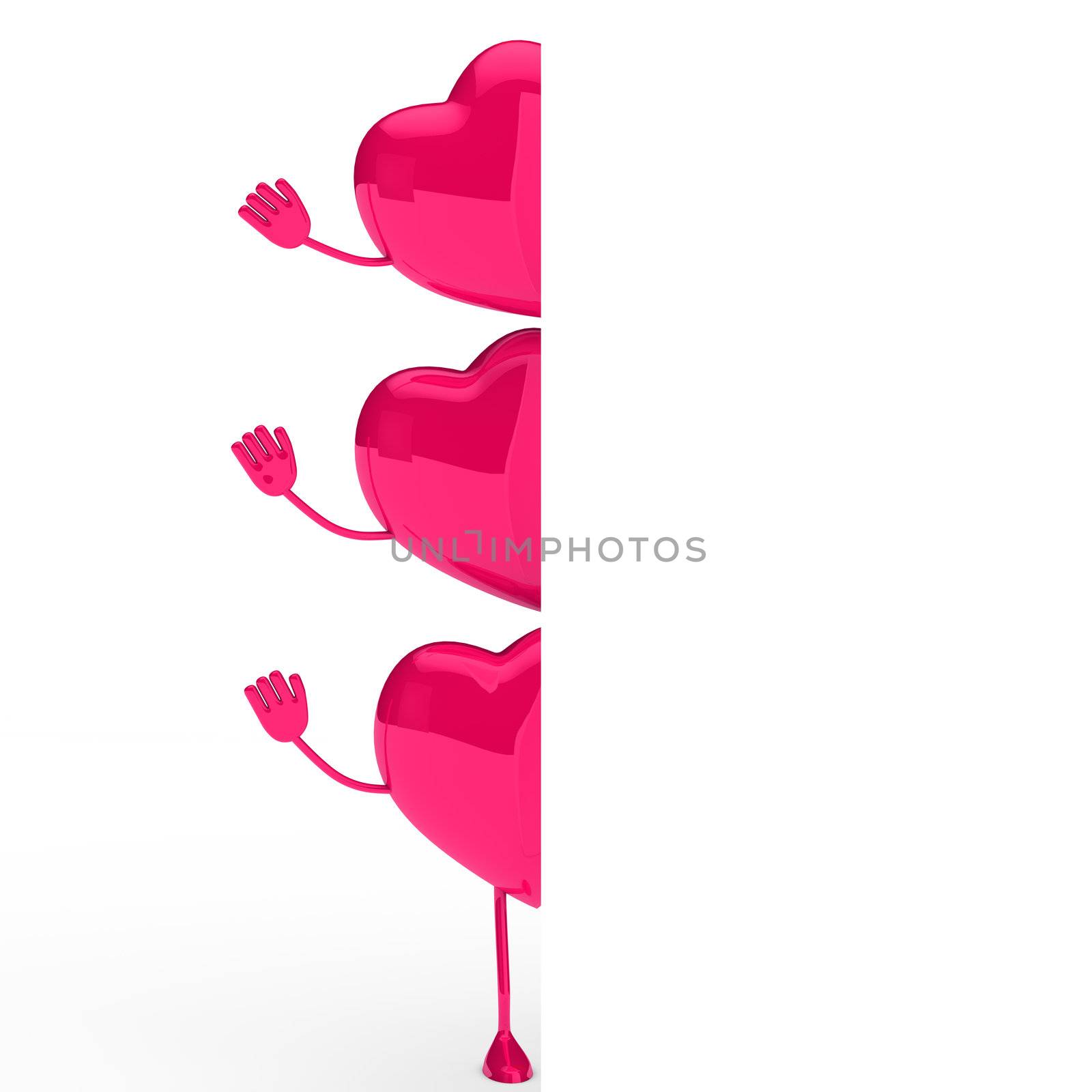 glossy pink valentine hearts wave behind wall
