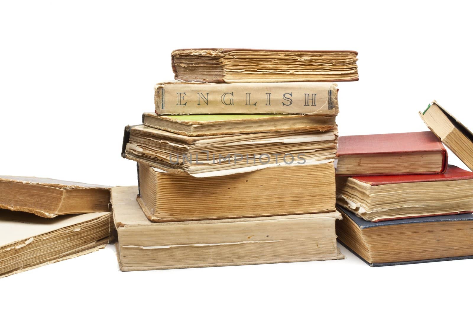Antique old books on white