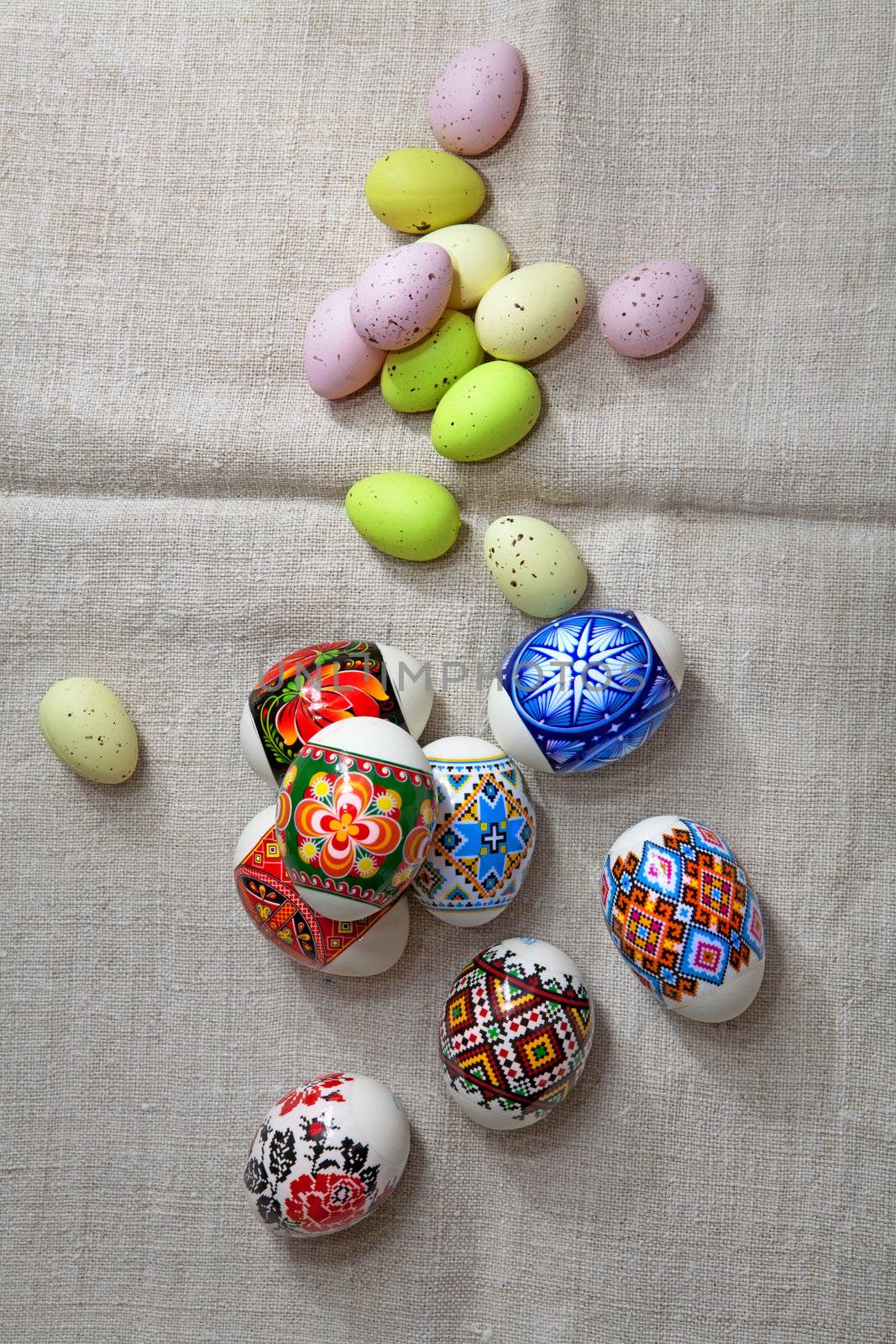 Easter Eggs on linen fabric by ssuaphoto