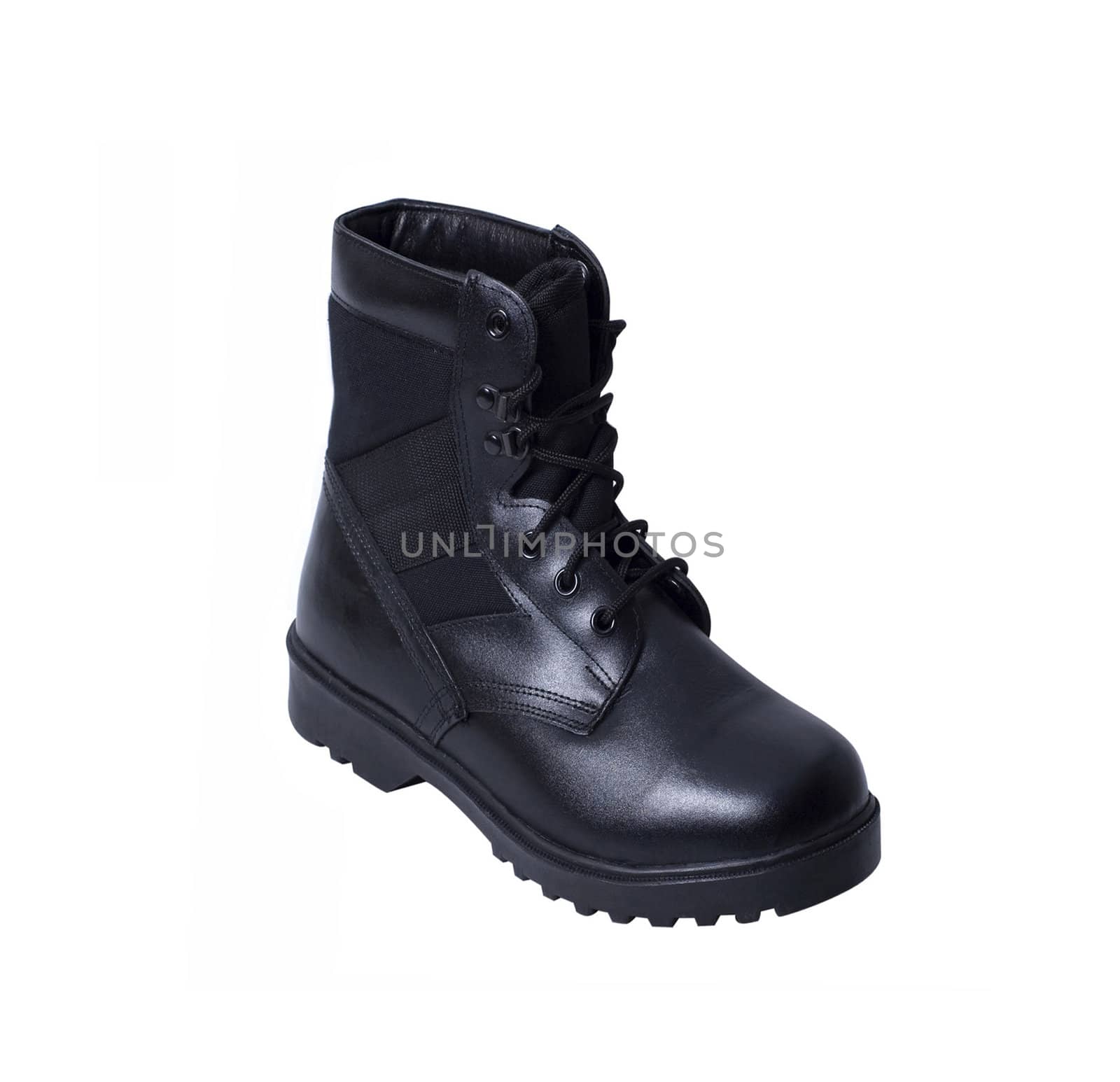 Single black boot isolated over white background