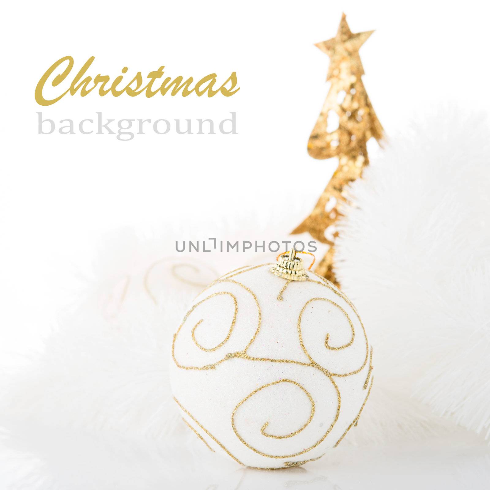 Christmas decorations on white background.