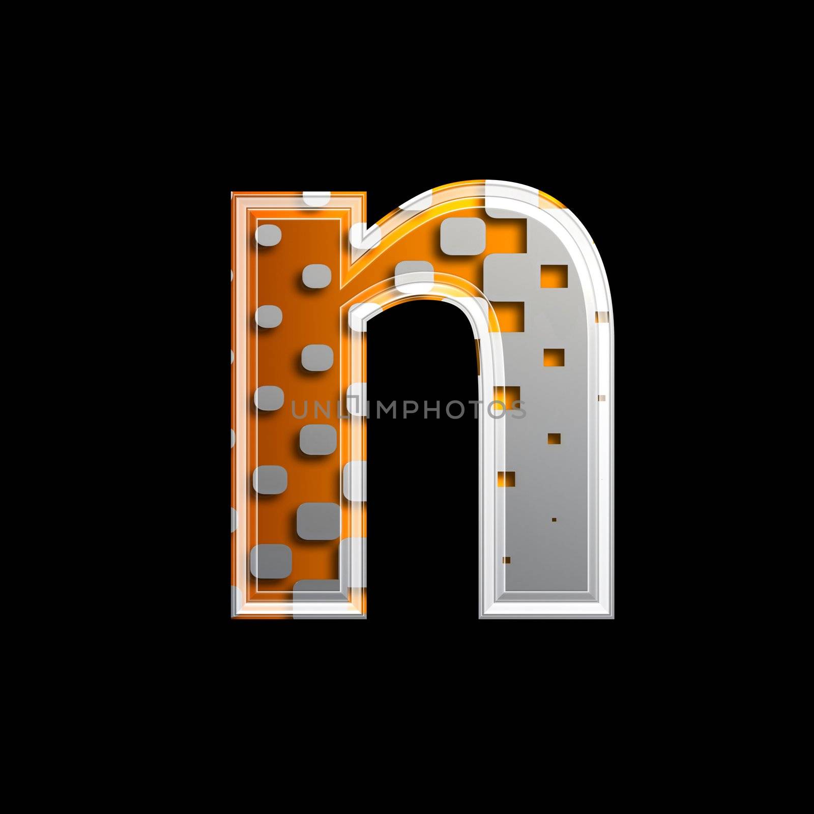 halftone 3d letter isolated on black background - N