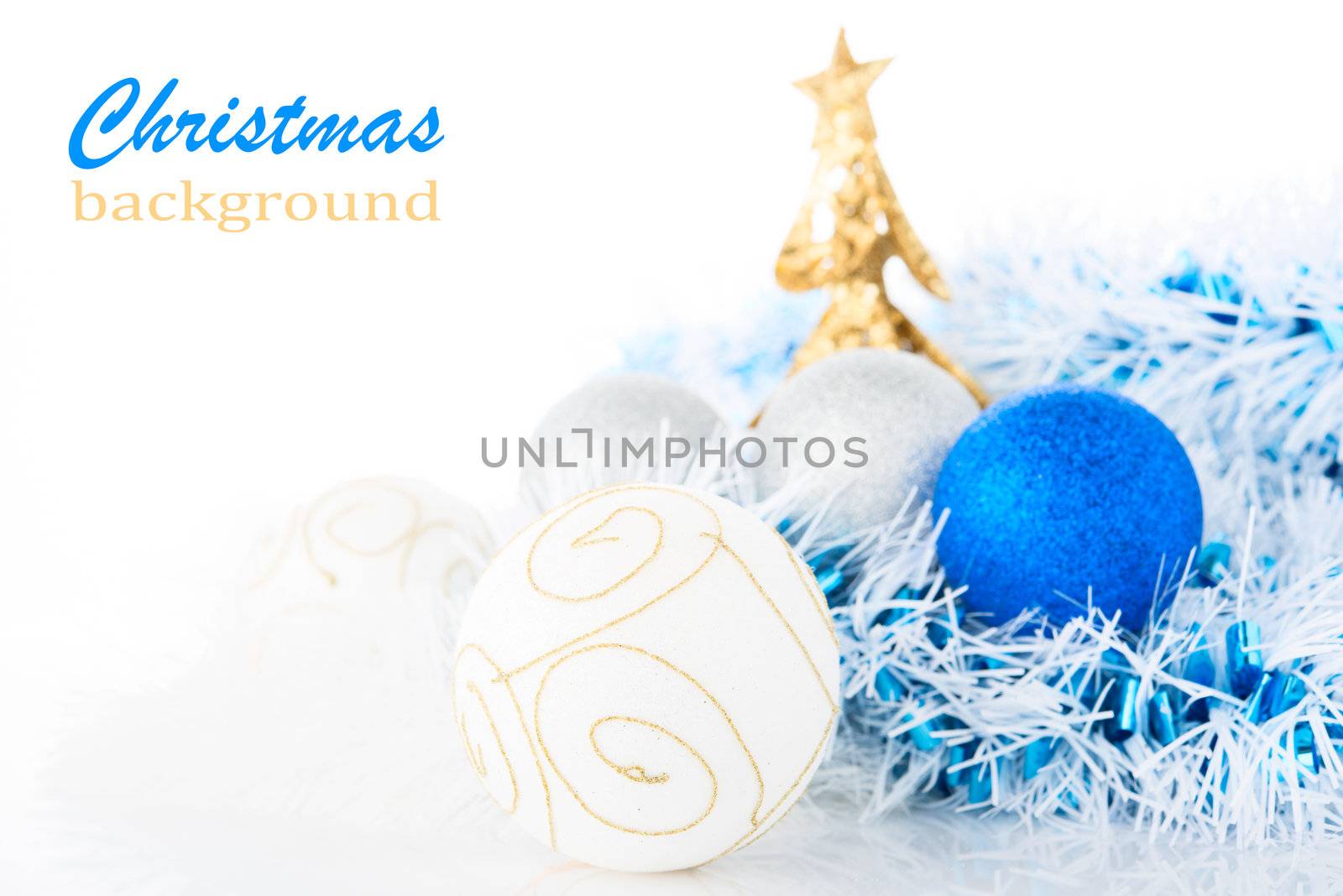 Christmas decorations on white background.