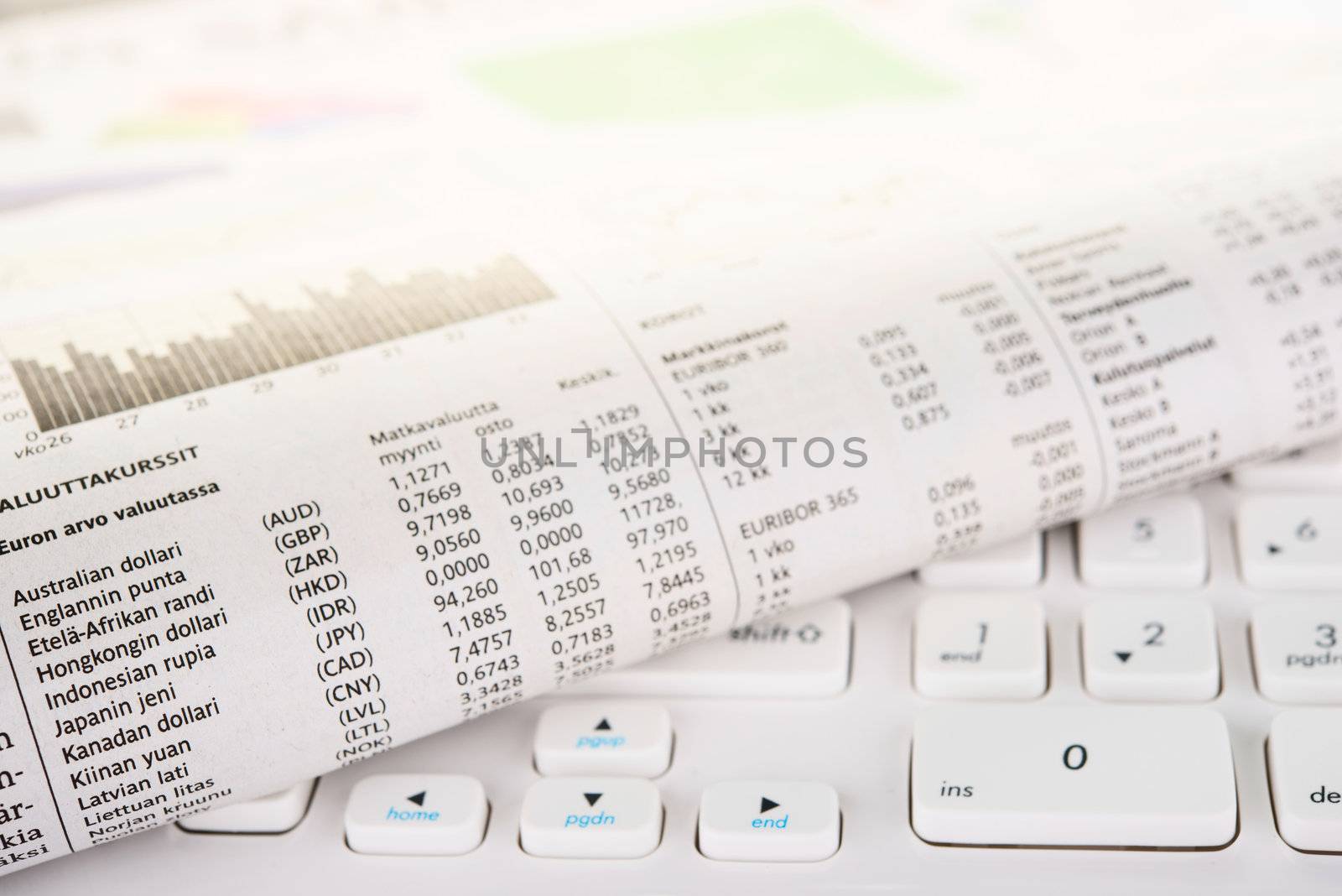 Newspaper on a white keyboard