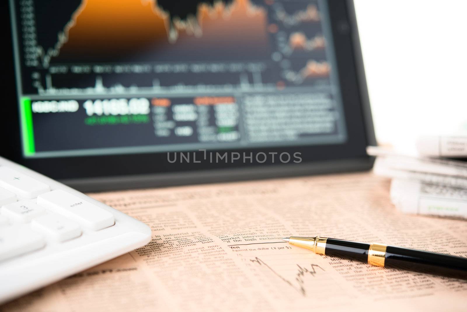 Businessman workplace with digital tablet