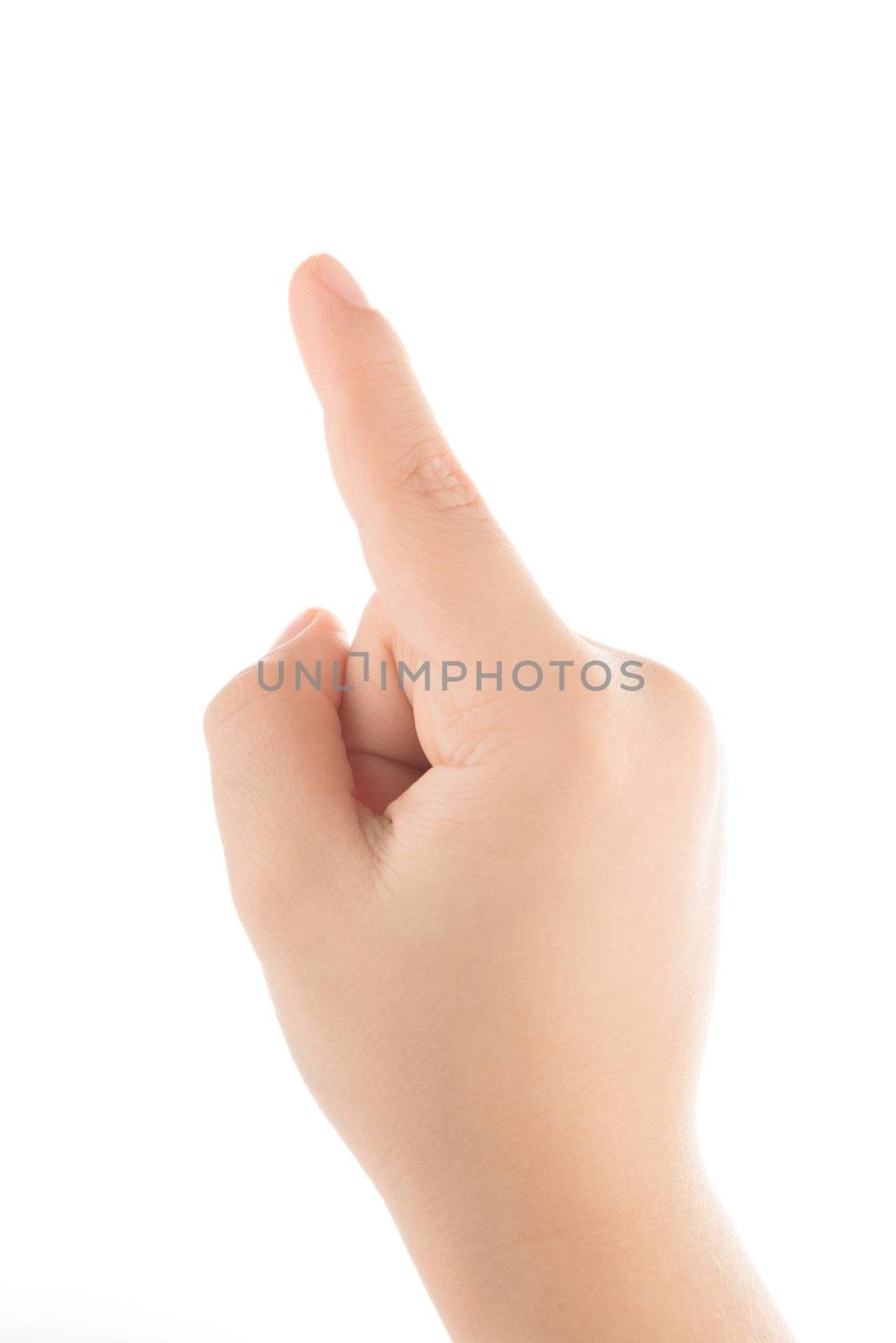 Children's finger pointing isolated on white background