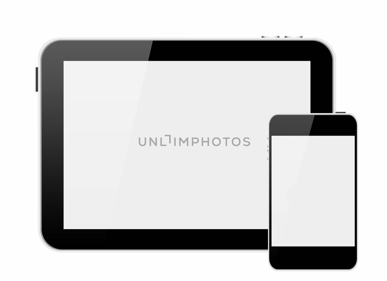 Illustration of smartphone and tablet pc with blank screen