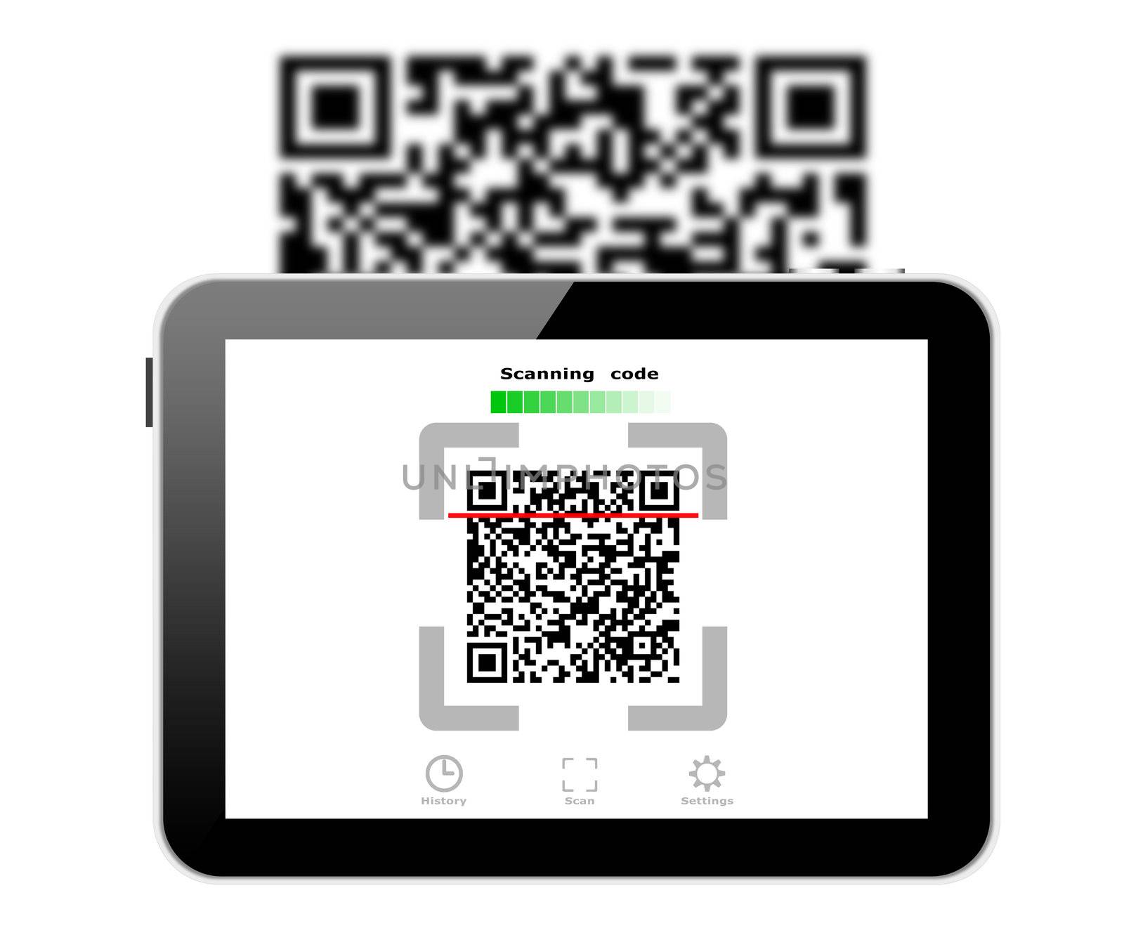 Concept of scanning code on a tablet computer display