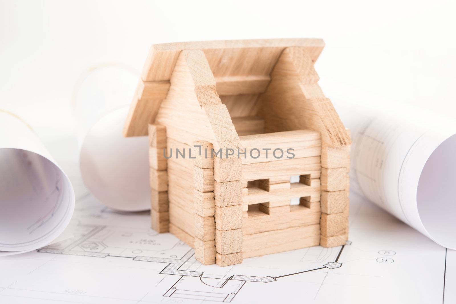 wooden house on an architectural plans and blueprints