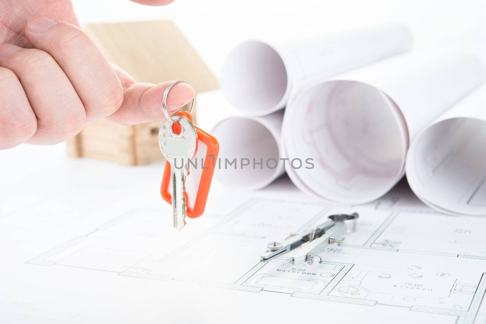 Blueprints hand with keys