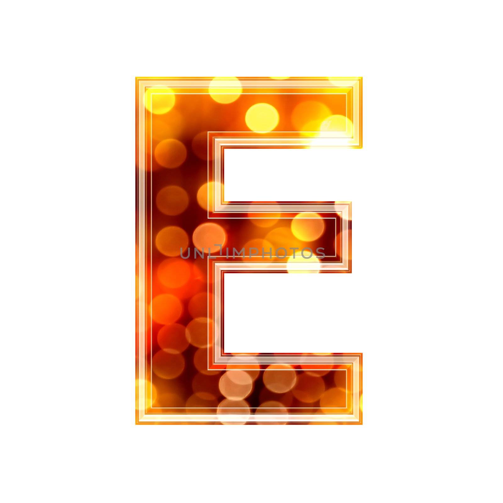3d letter with glowing lights texture - E