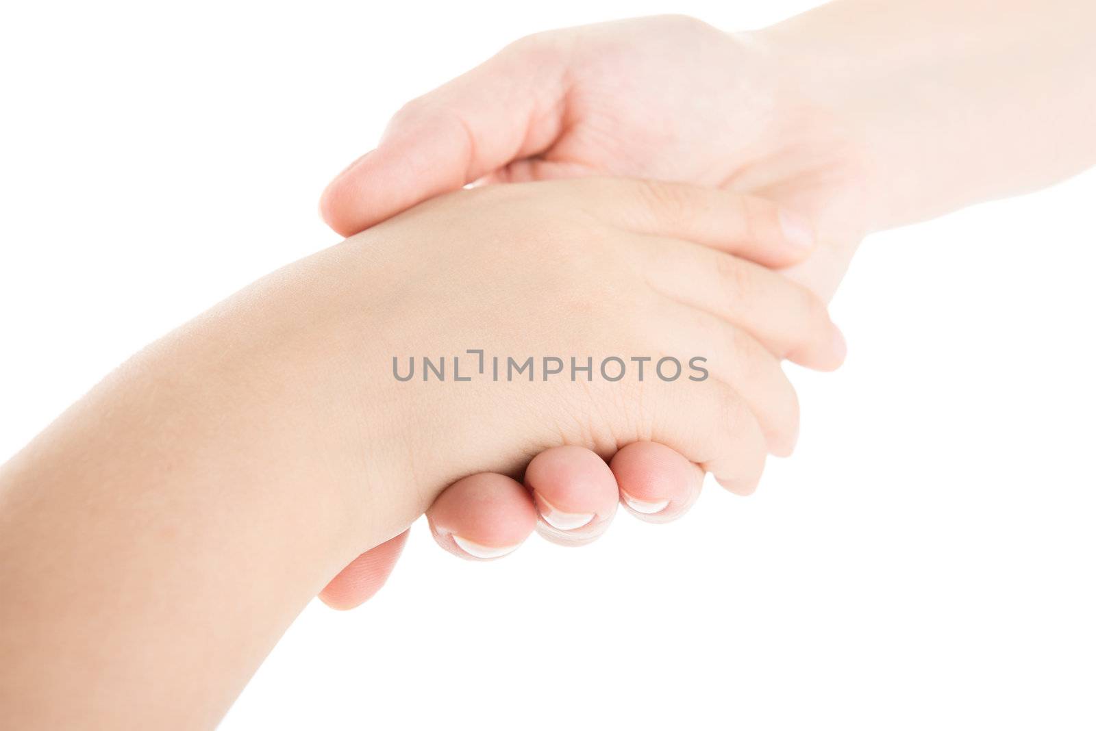 Mother's hand holds a hand of the child