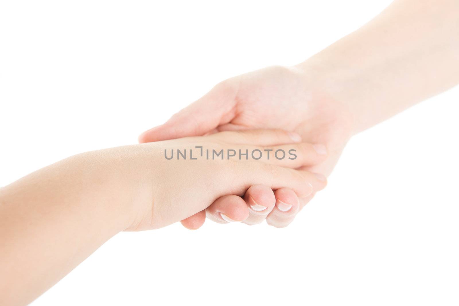 Hands of child and him mother