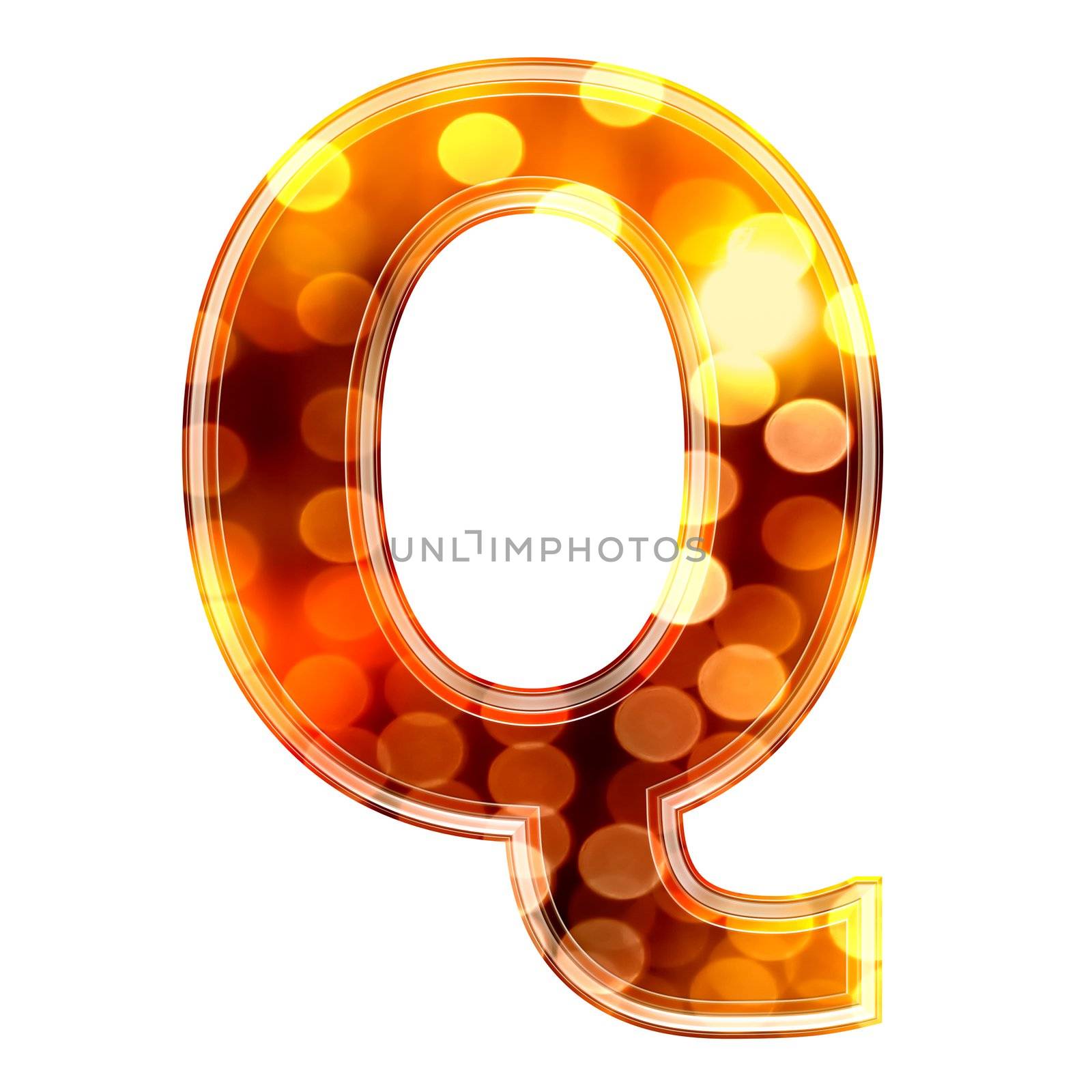 3d letter with glowing lights texture - Q