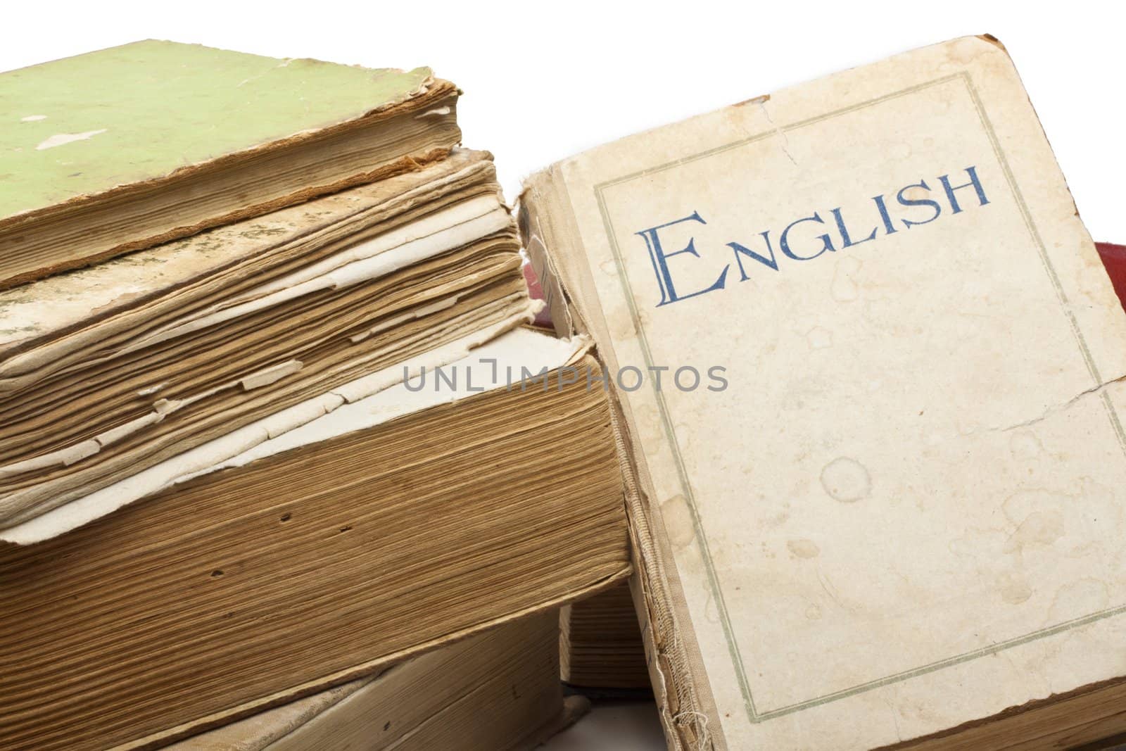 Antique old books on white