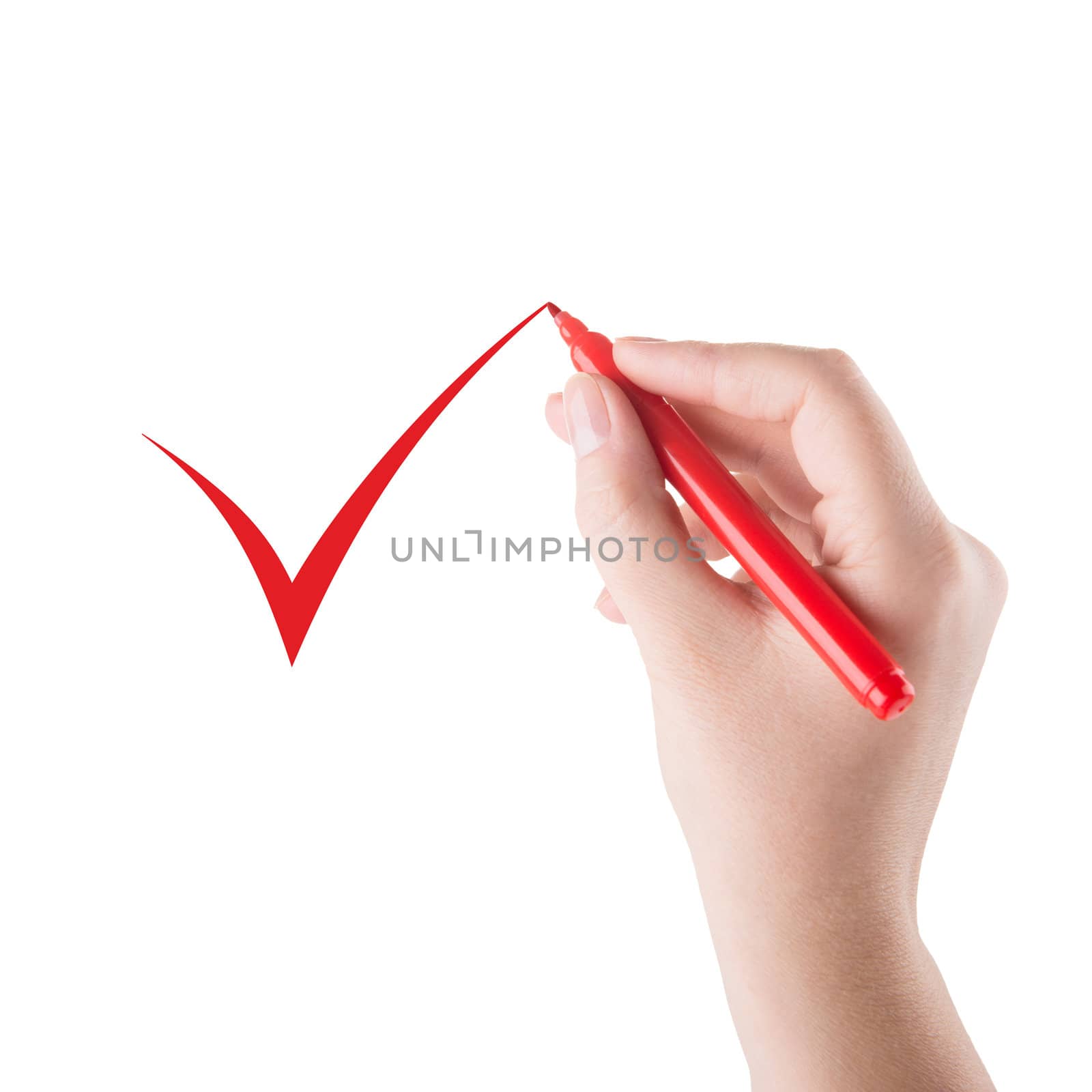 Hand with red marker draws a mark