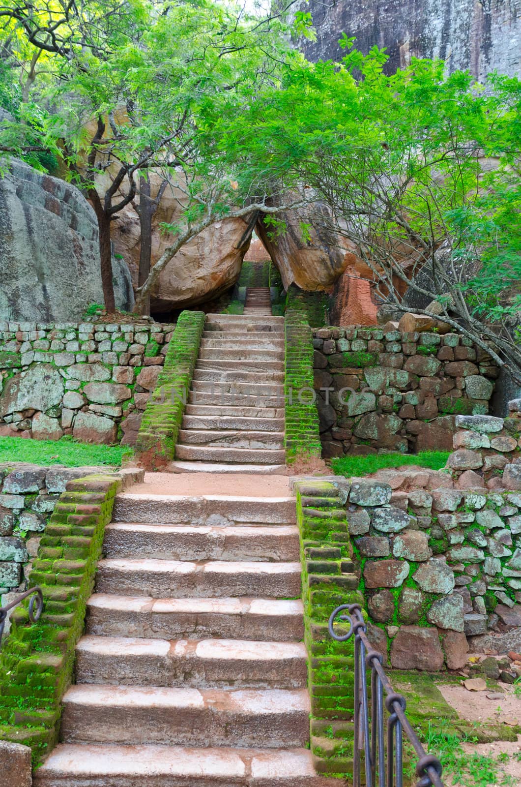 steps and the ruins of the royal palace and the park of Sigiriya by Sergieiev