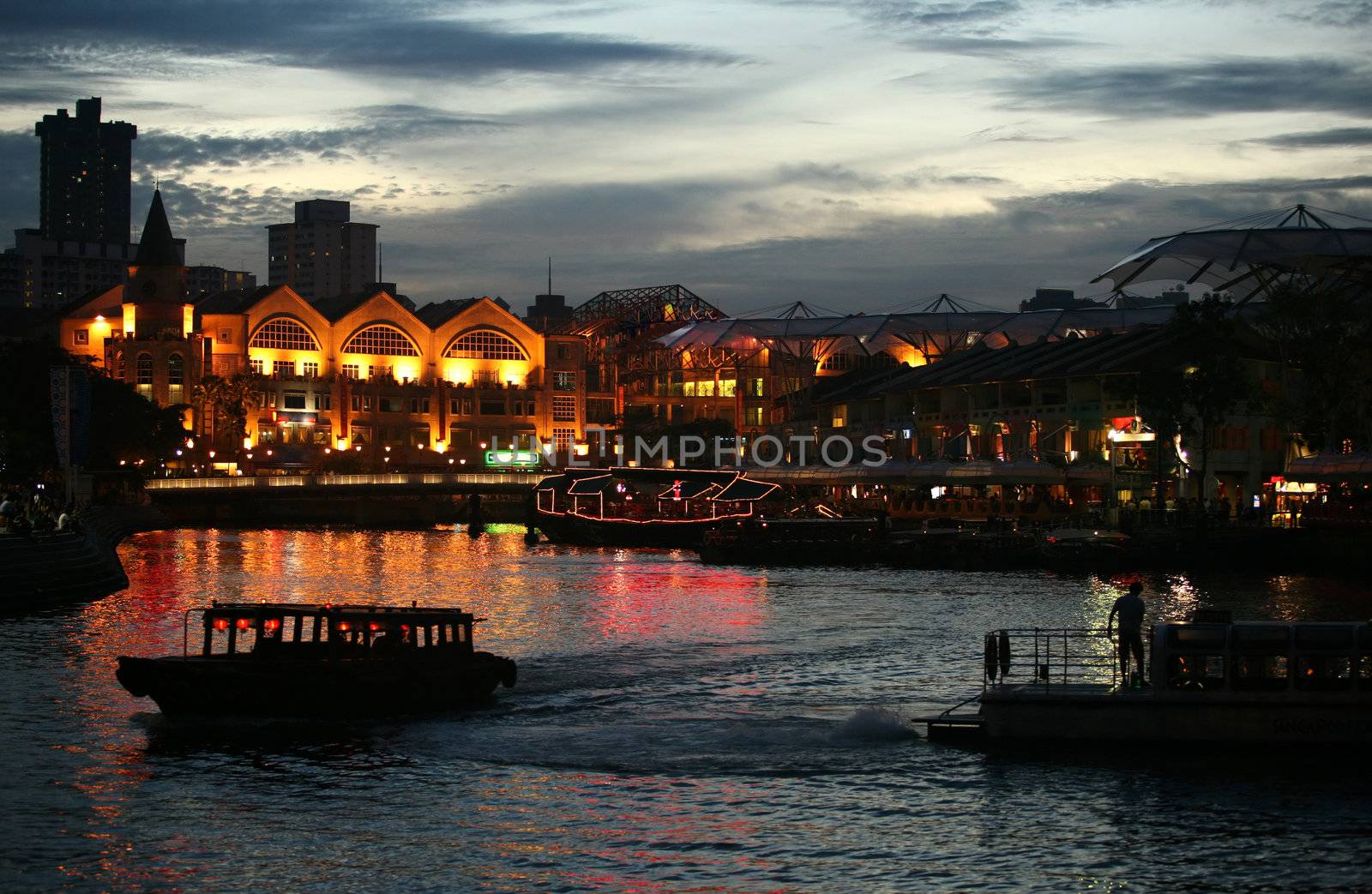 The Singapore horizon in twilight on a background of the drama sky