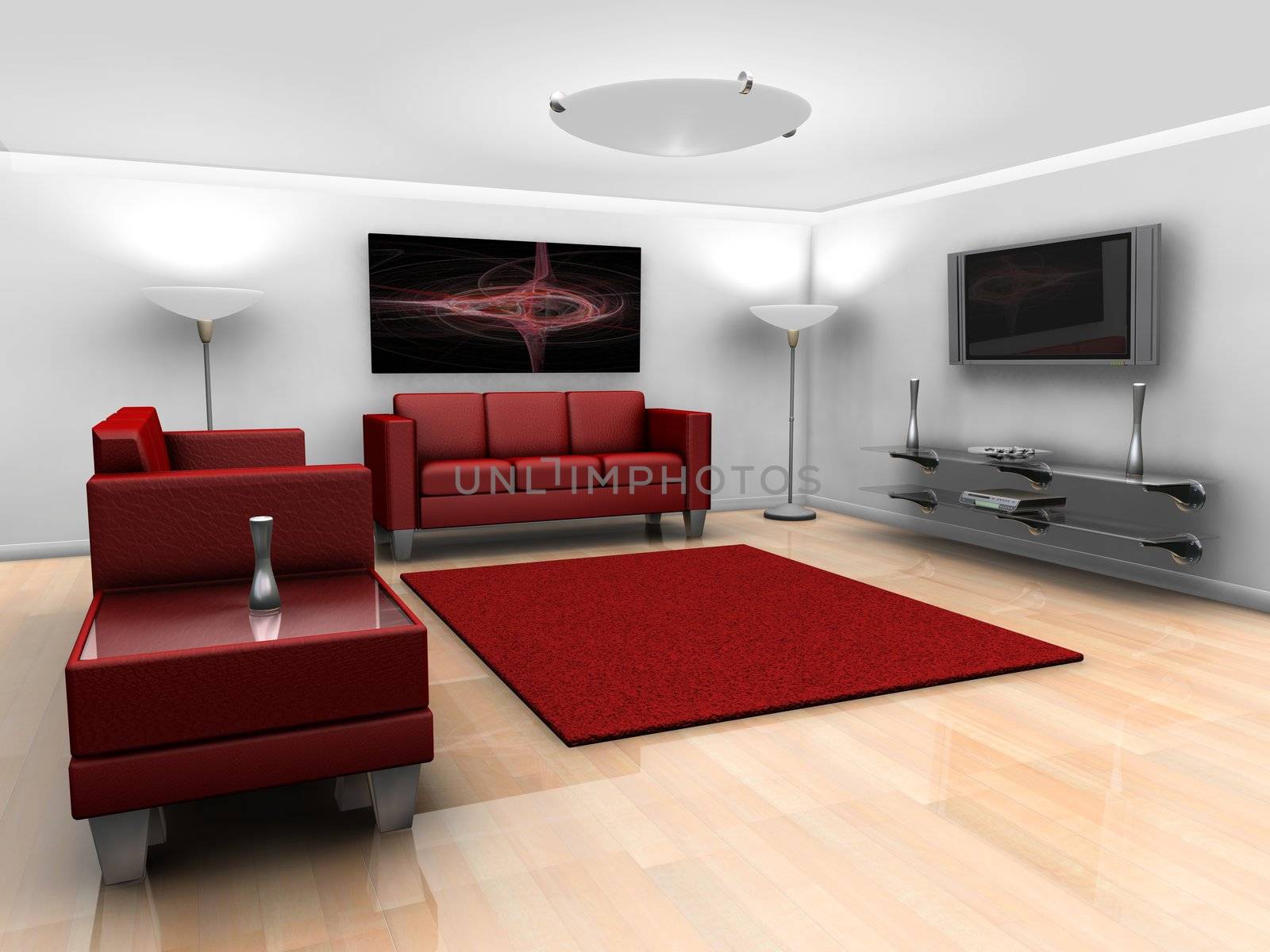 3d render of fully equiped living room