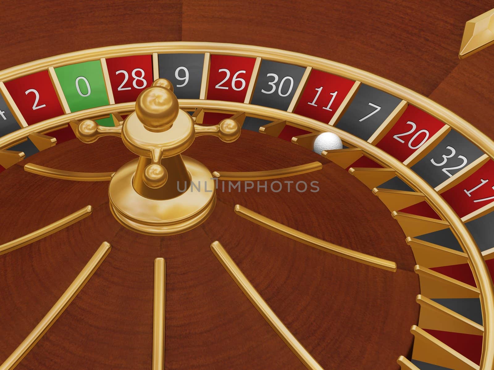 Roulette wheel with the ball on number seven