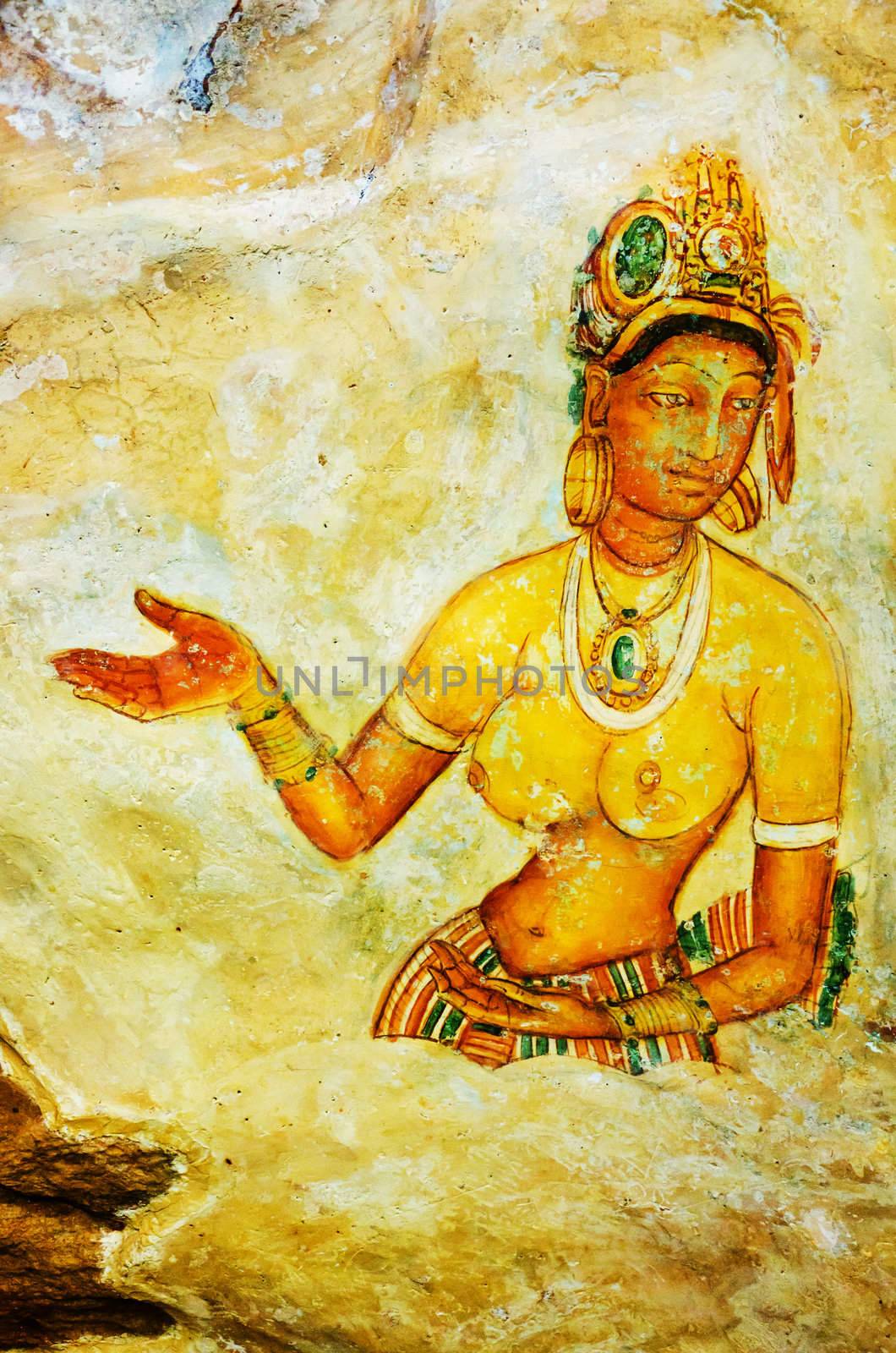 ancient frescos on mount Sigiriya, Sri Lanka ( Ceylon ). by Sergieiev