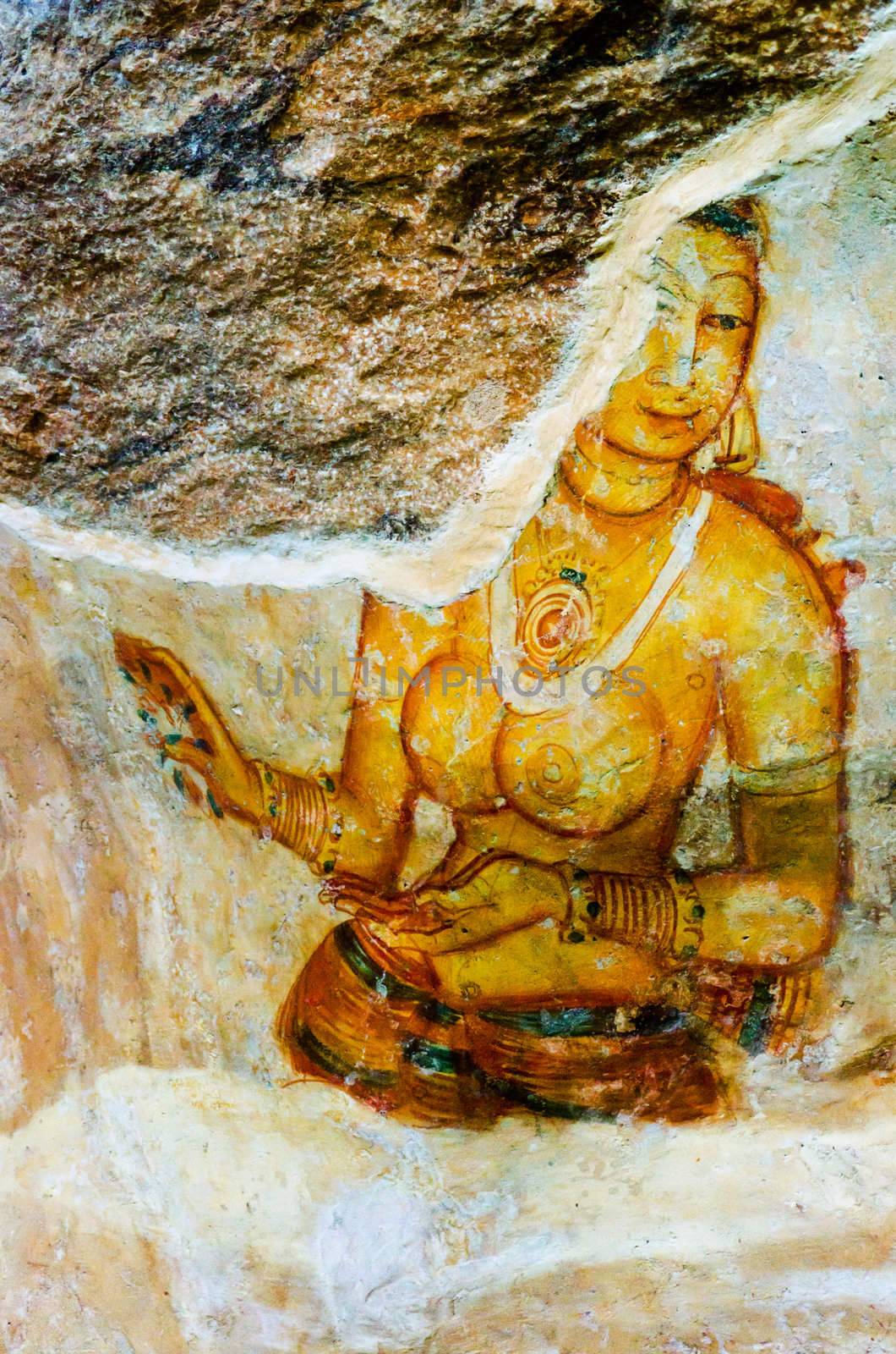 ancient frescos on mount Sigiriya, Sri Lanka ( Ceylon ). by Sergieiev