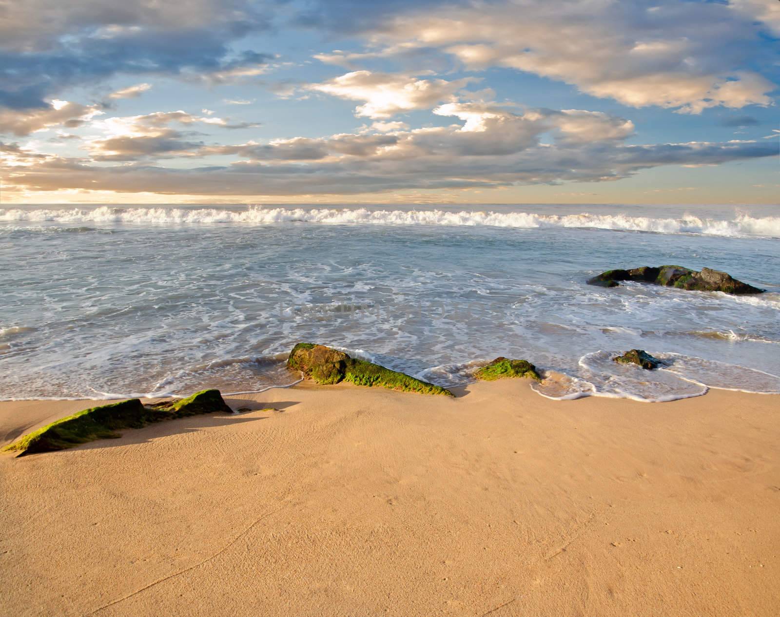 stones in the waves on ocean coast by Sergieiev