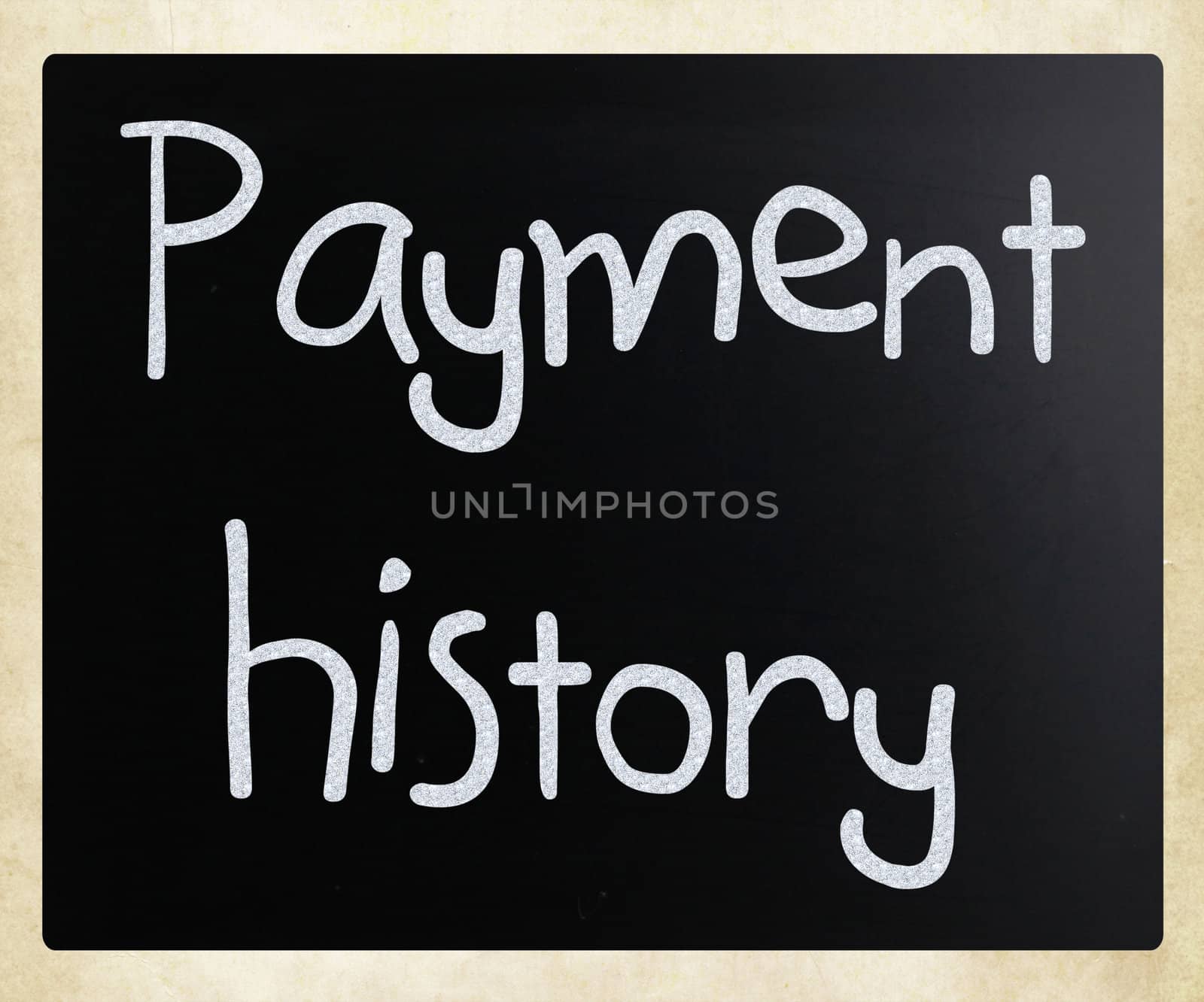 "Payment history" handwritten with white chalk on a blackboard