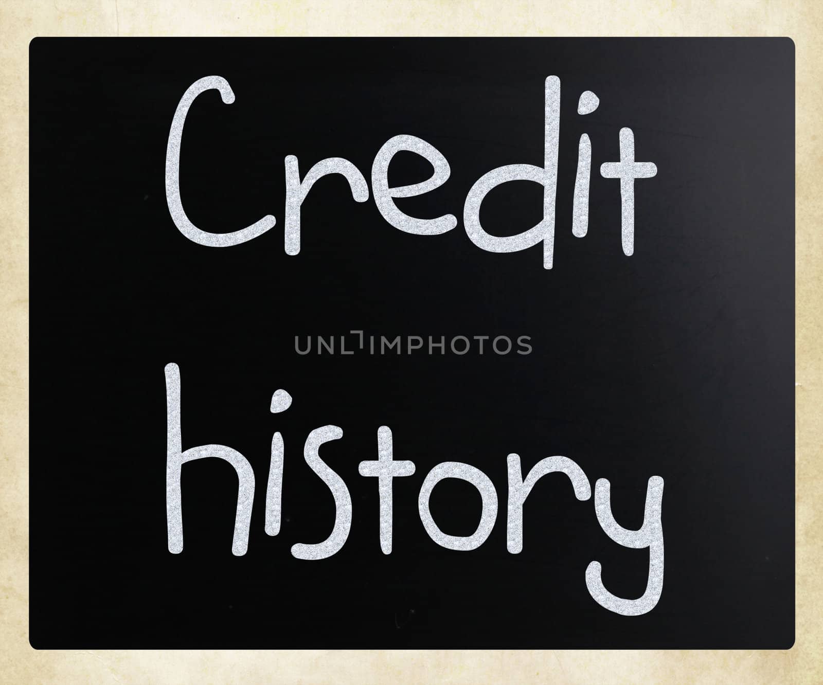 "Credit history" handwritten with white chalk on a blackboard