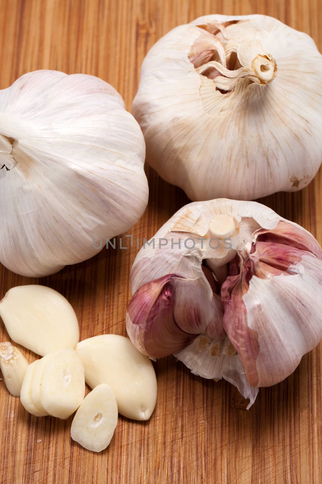 Garlic on the wooden table 