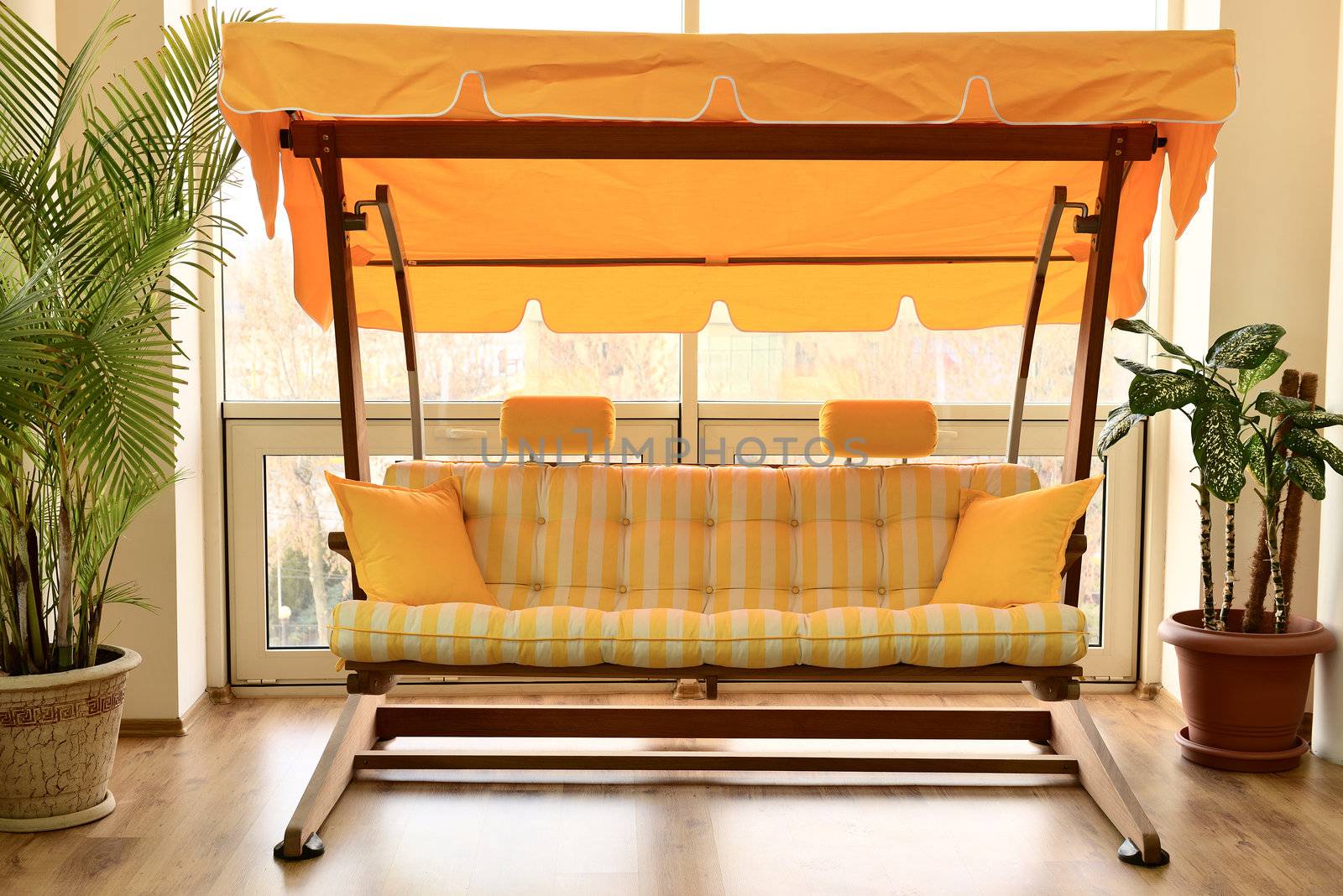 Wooden swings in a interior