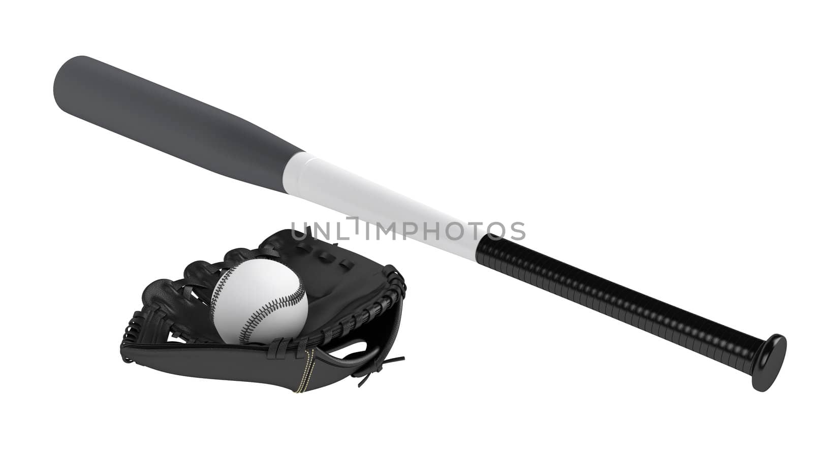 Baseball bat and glove isolated on white background