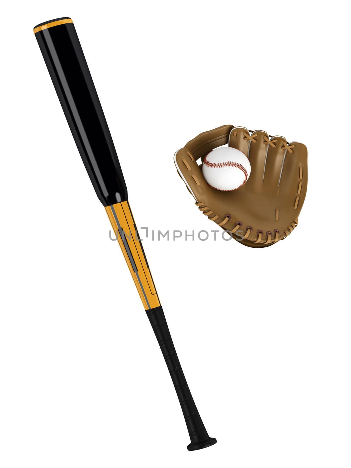 Baseball bat and glove isolated on white background