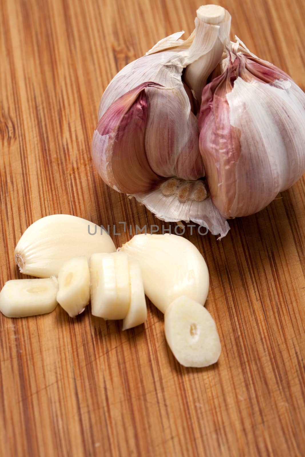 Garlic on the wooden table 