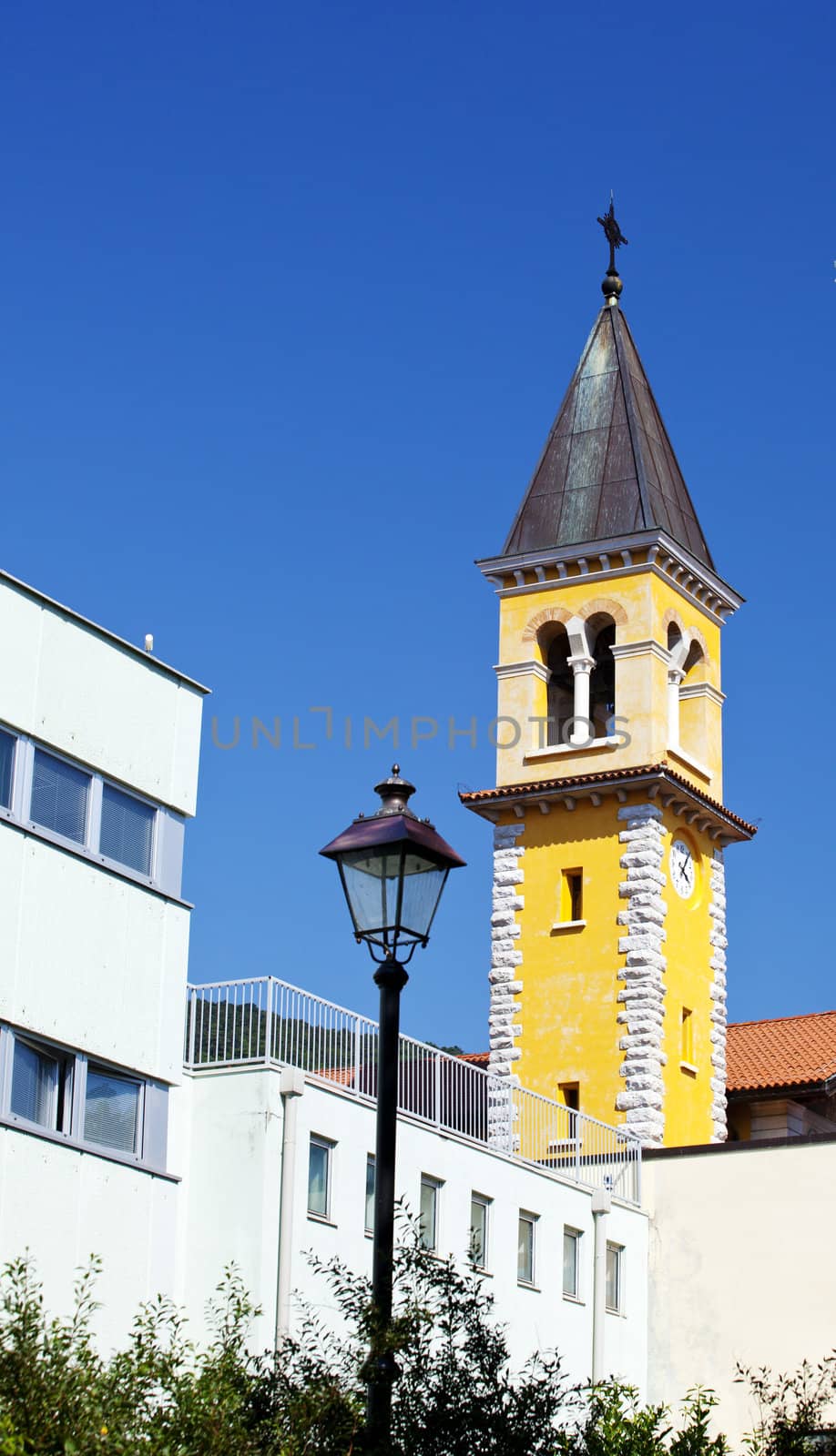 Bell tower of a church, St. Giovanni park- Trieste, Italy