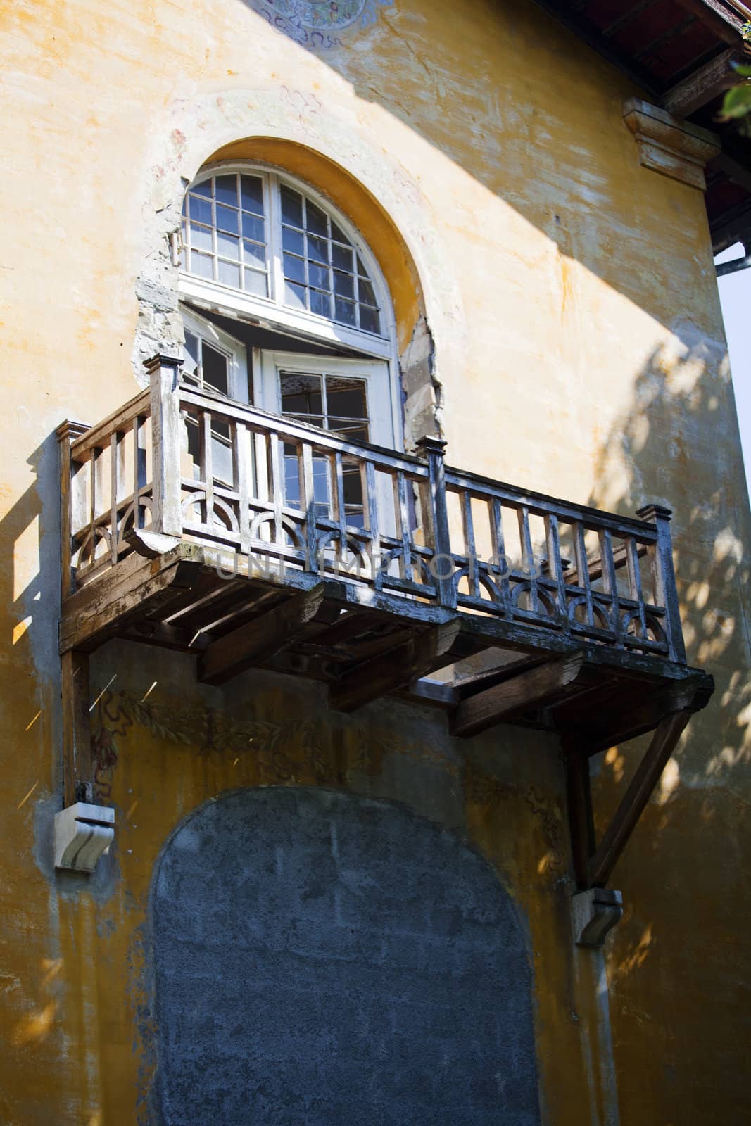 Wooden balcony in a old house