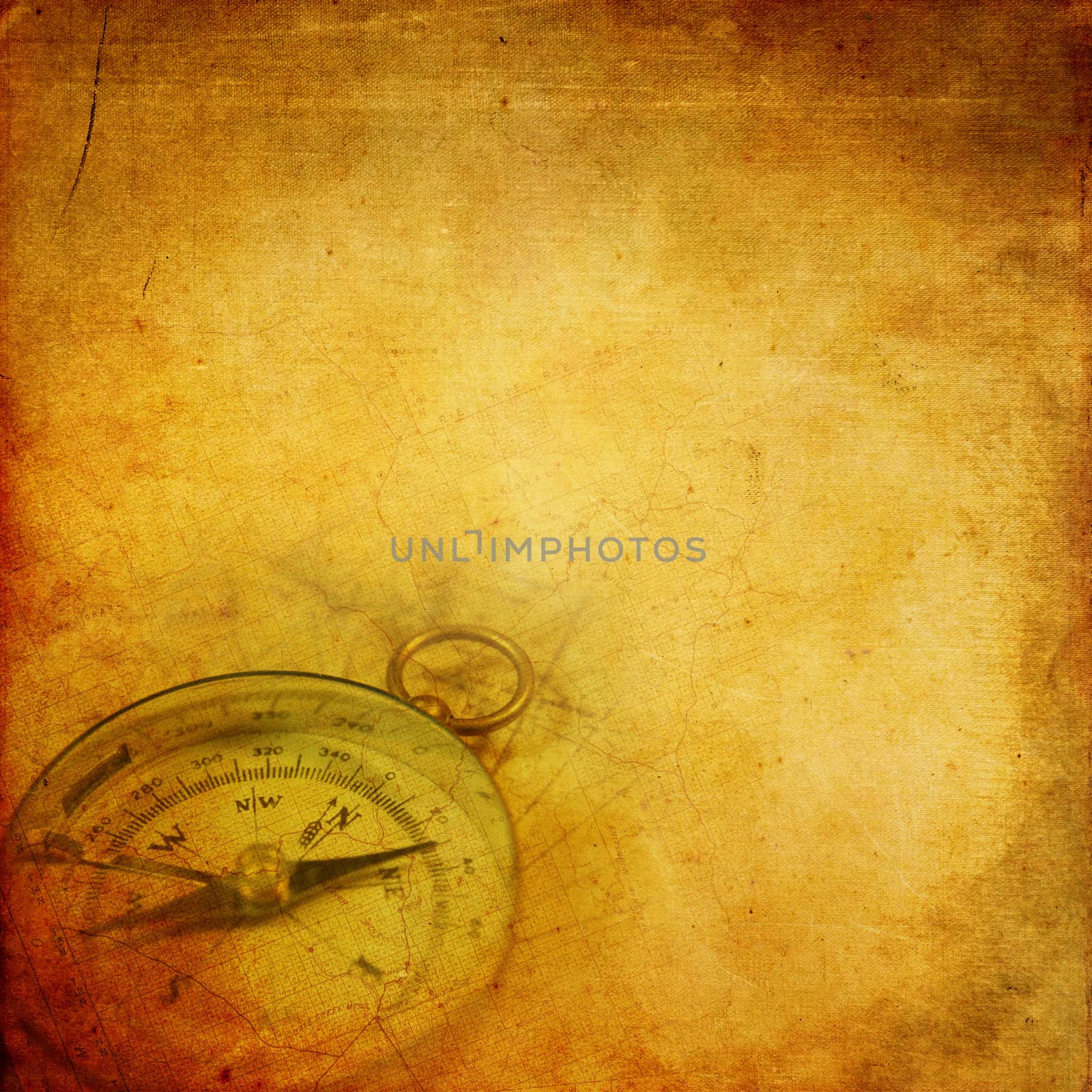 Aged paper background with an old compass and map pattern