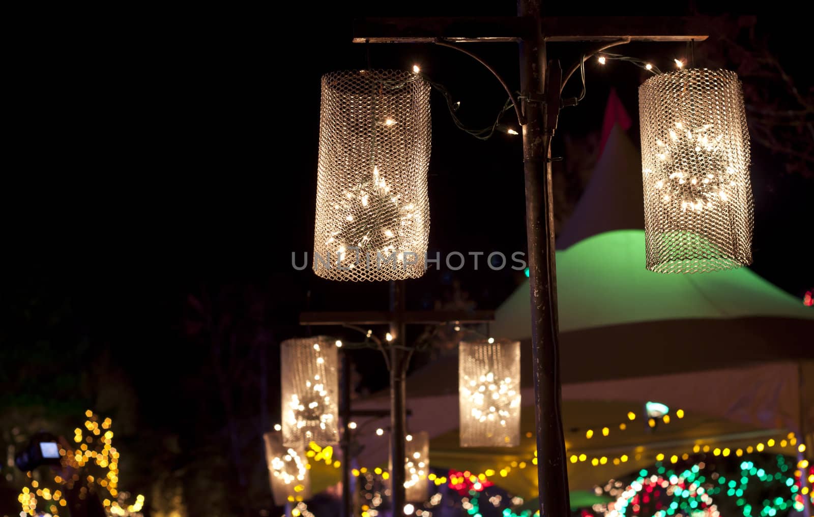 Closeup photo of lanterns in the night.