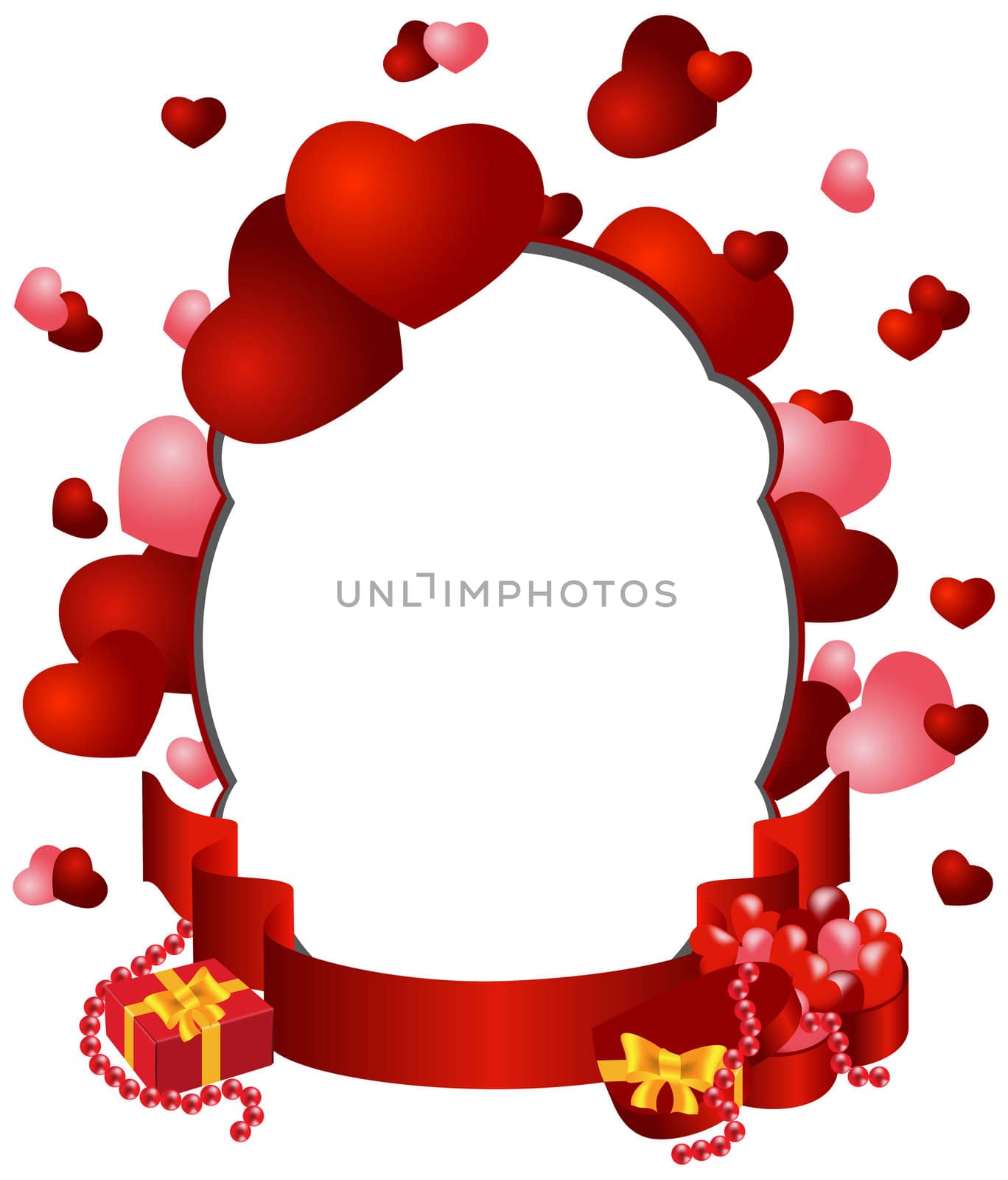 greeting card with hearts vector illustration and gifts