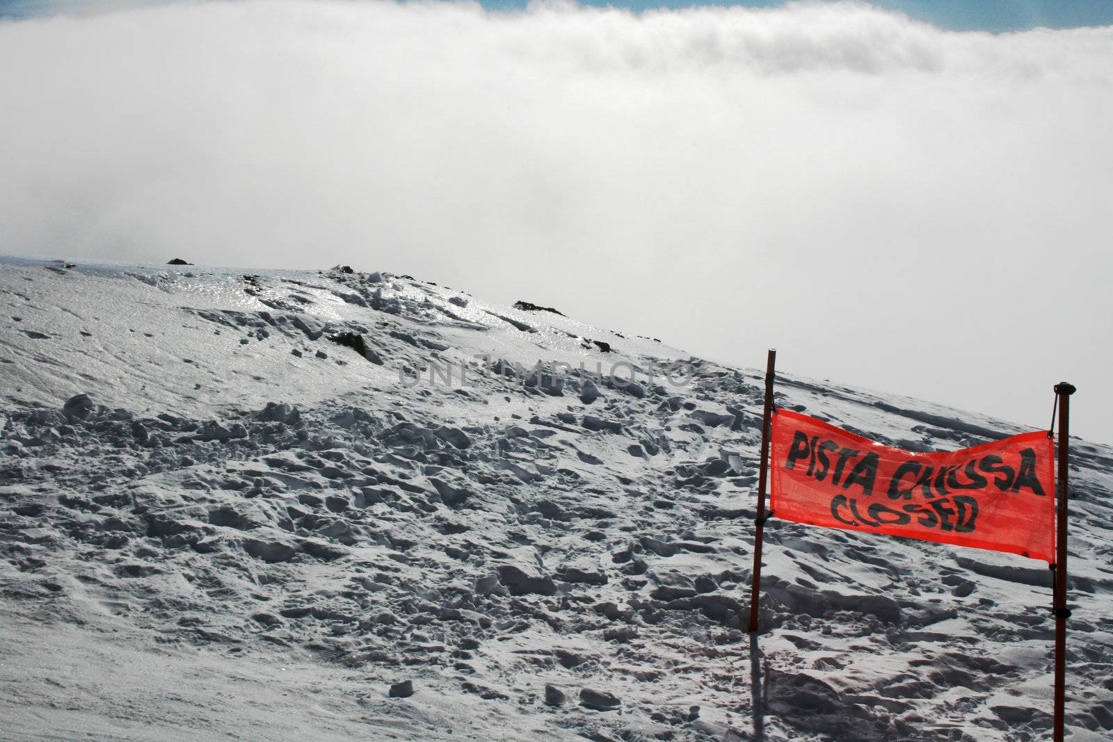 Signal of a closed ski slope in Etna Volcano