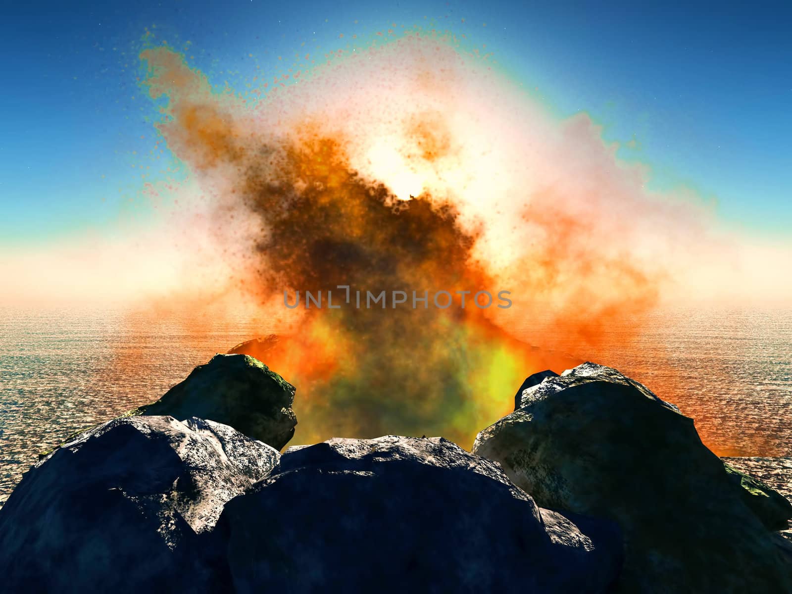 Volcanic eruption on island by andromeda13