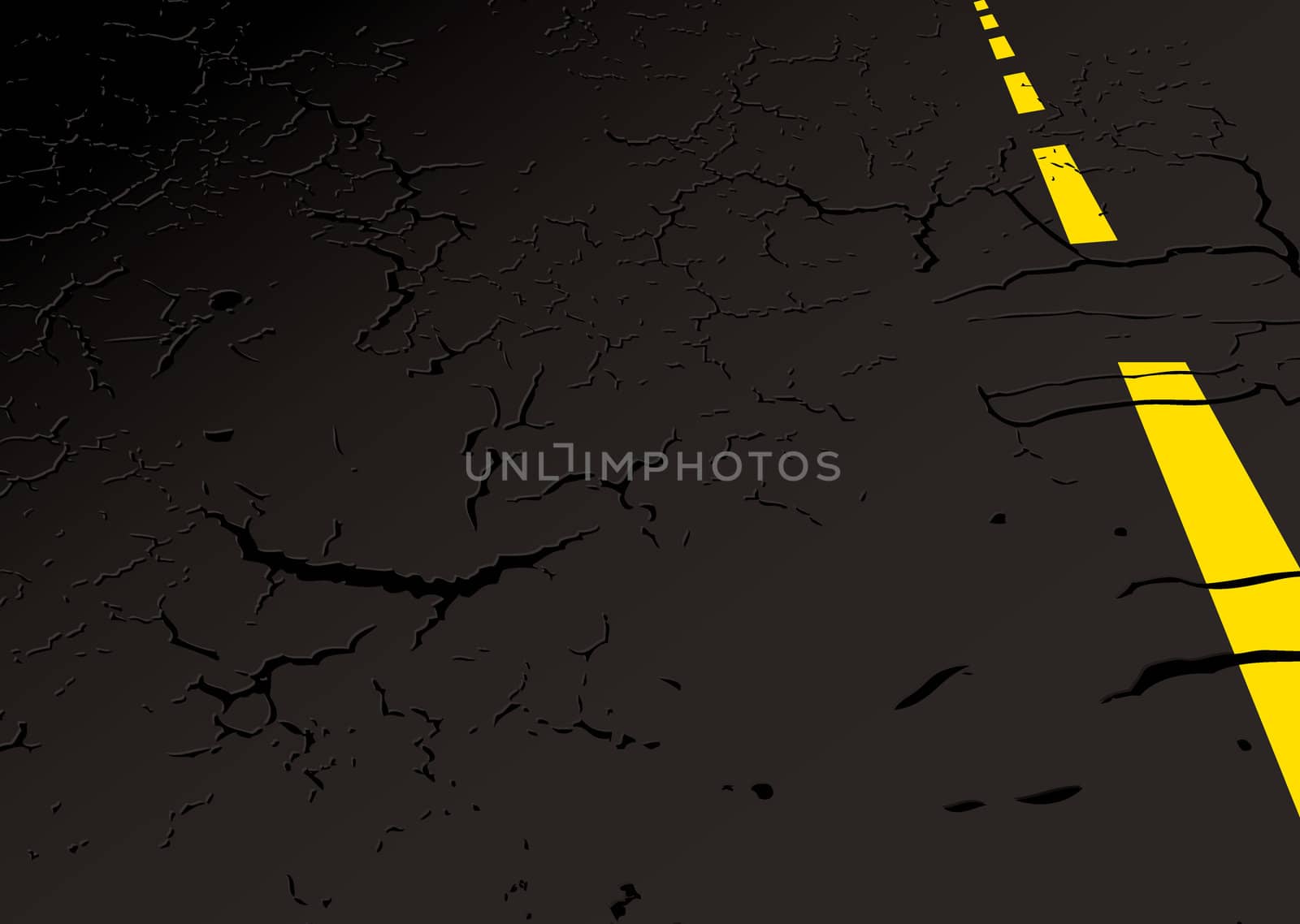 Black strip of road side with yellow line and copy space