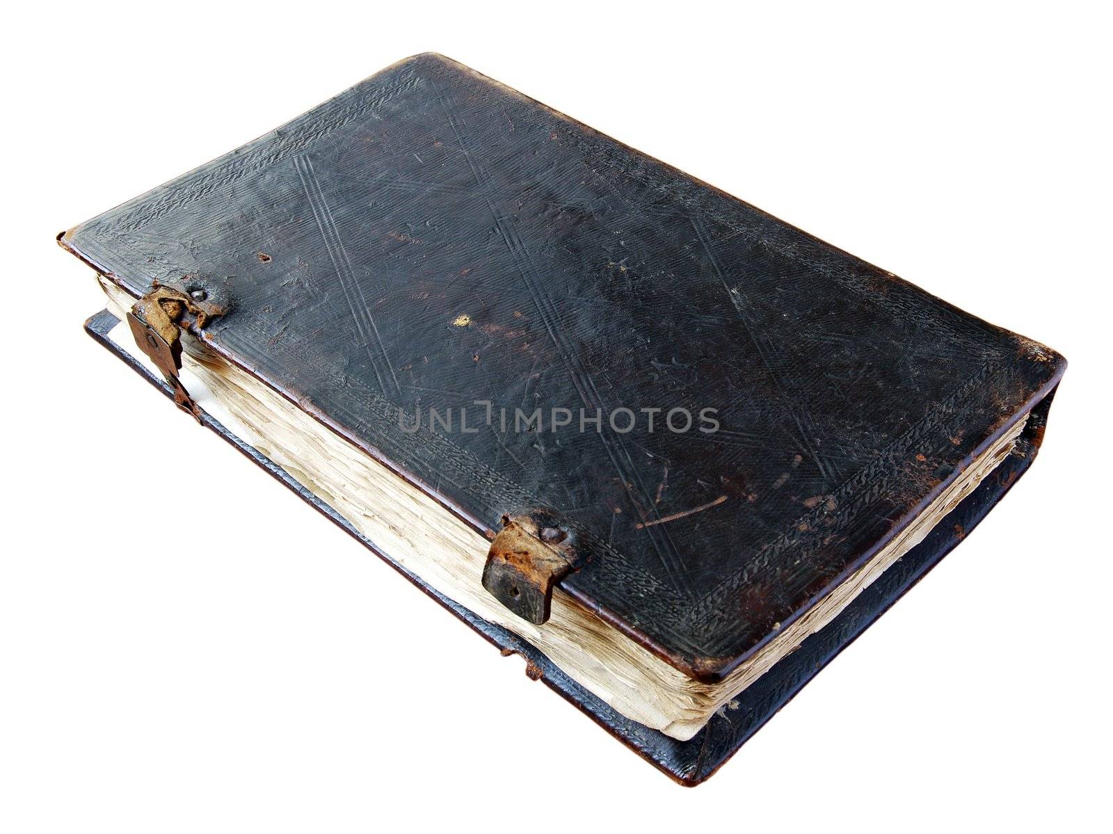 The ancient book in leather reliure on a light background