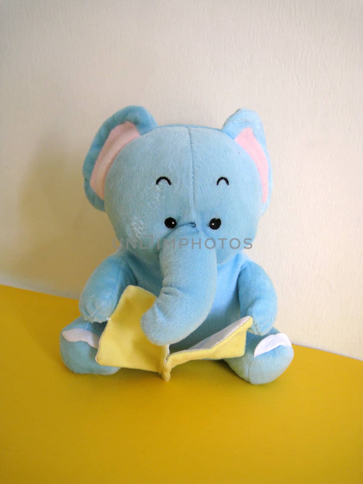 a elephant soft toy reading book